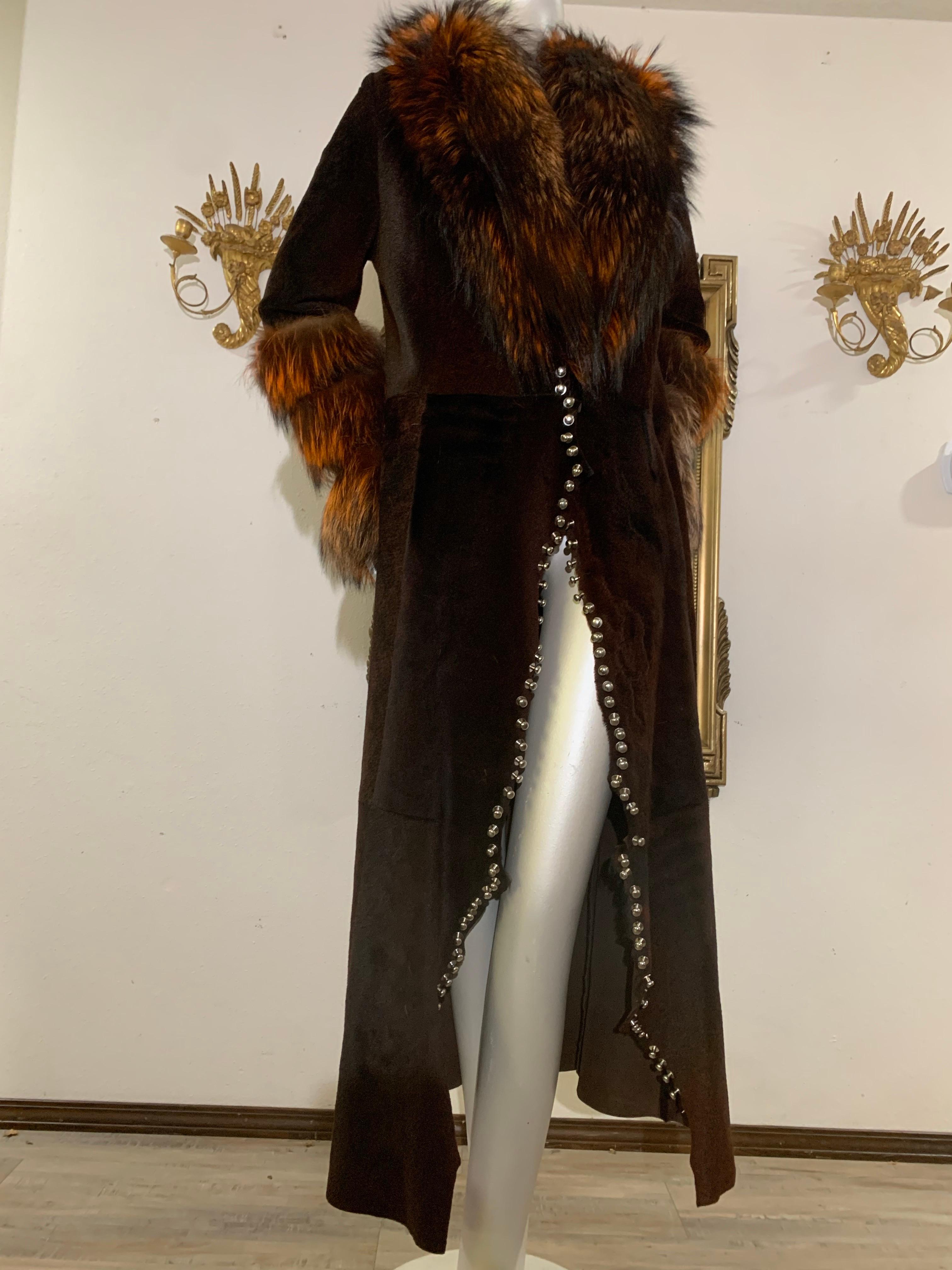 2000s Rockstar Runway Roberto Cavalli Pony Fur & Fox Collar Maxi Coat In Excellent Condition In Gresham, OR