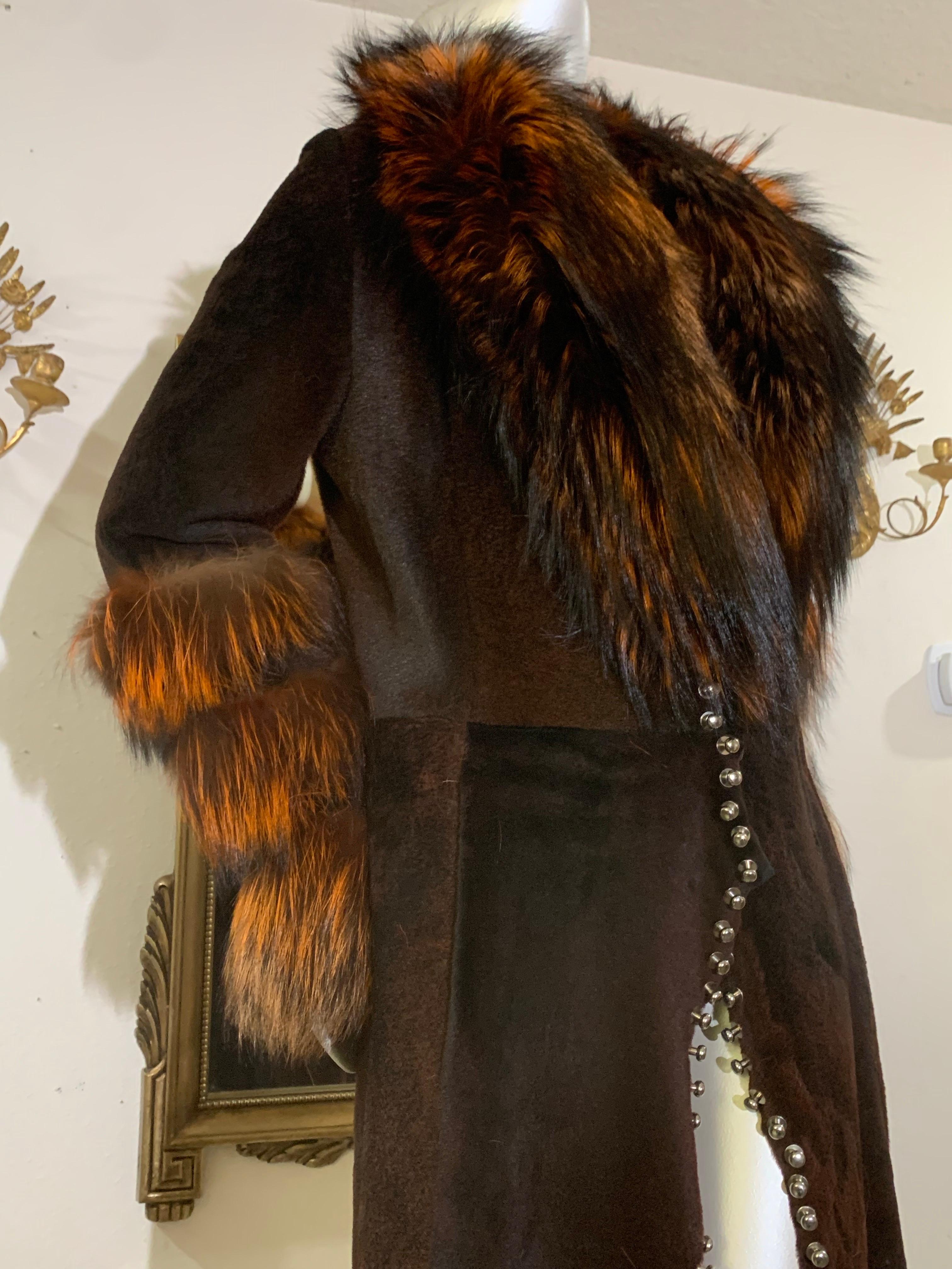 Women's or Men's 2000s Rockstar Runway Roberto Cavalli Pony Fur & Fox Collar Maxi Coat