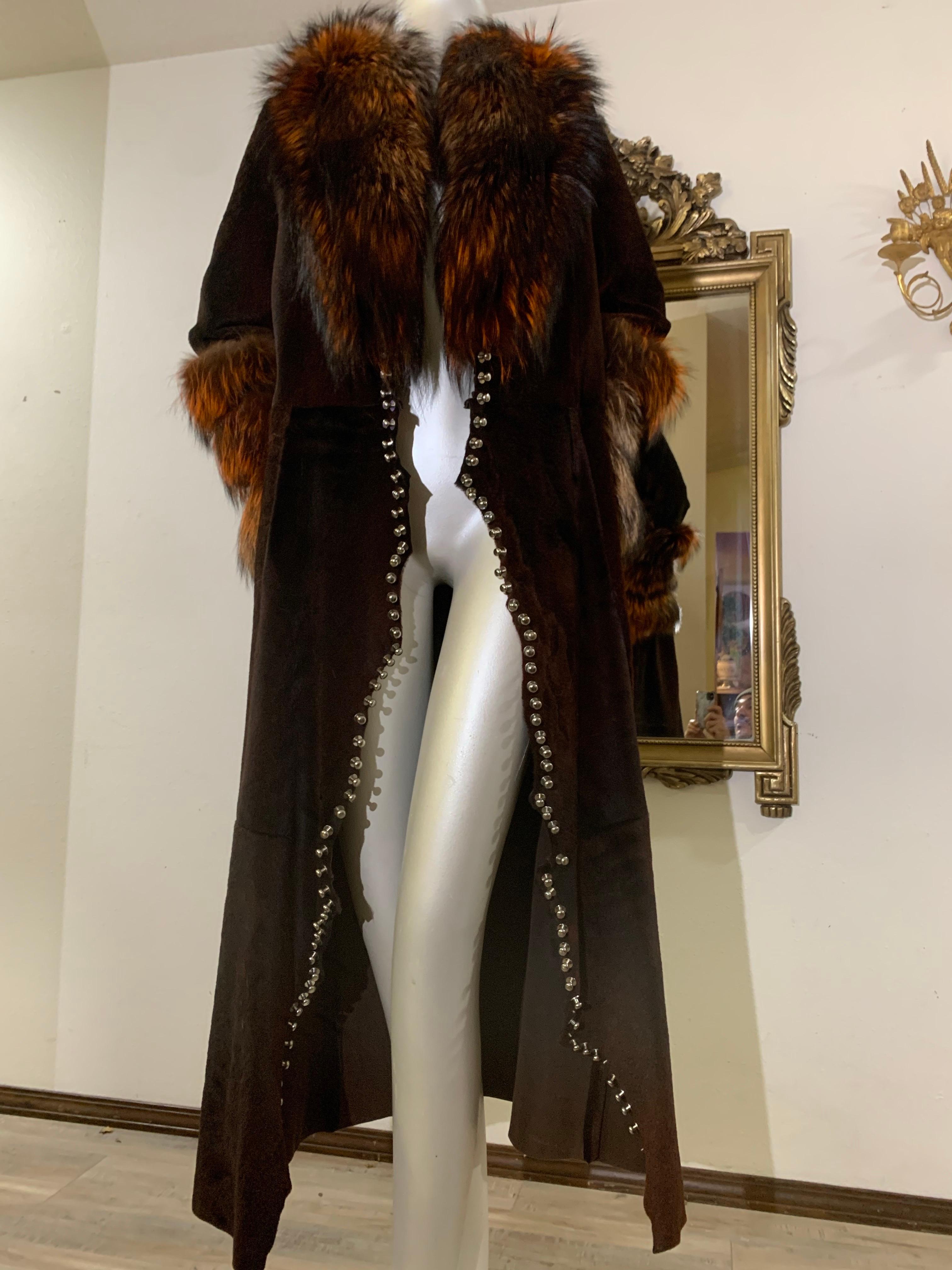 2000s Rockstar Runway Roberto Cavalli Pony Fur & Fox Collar Maxi Coat 1