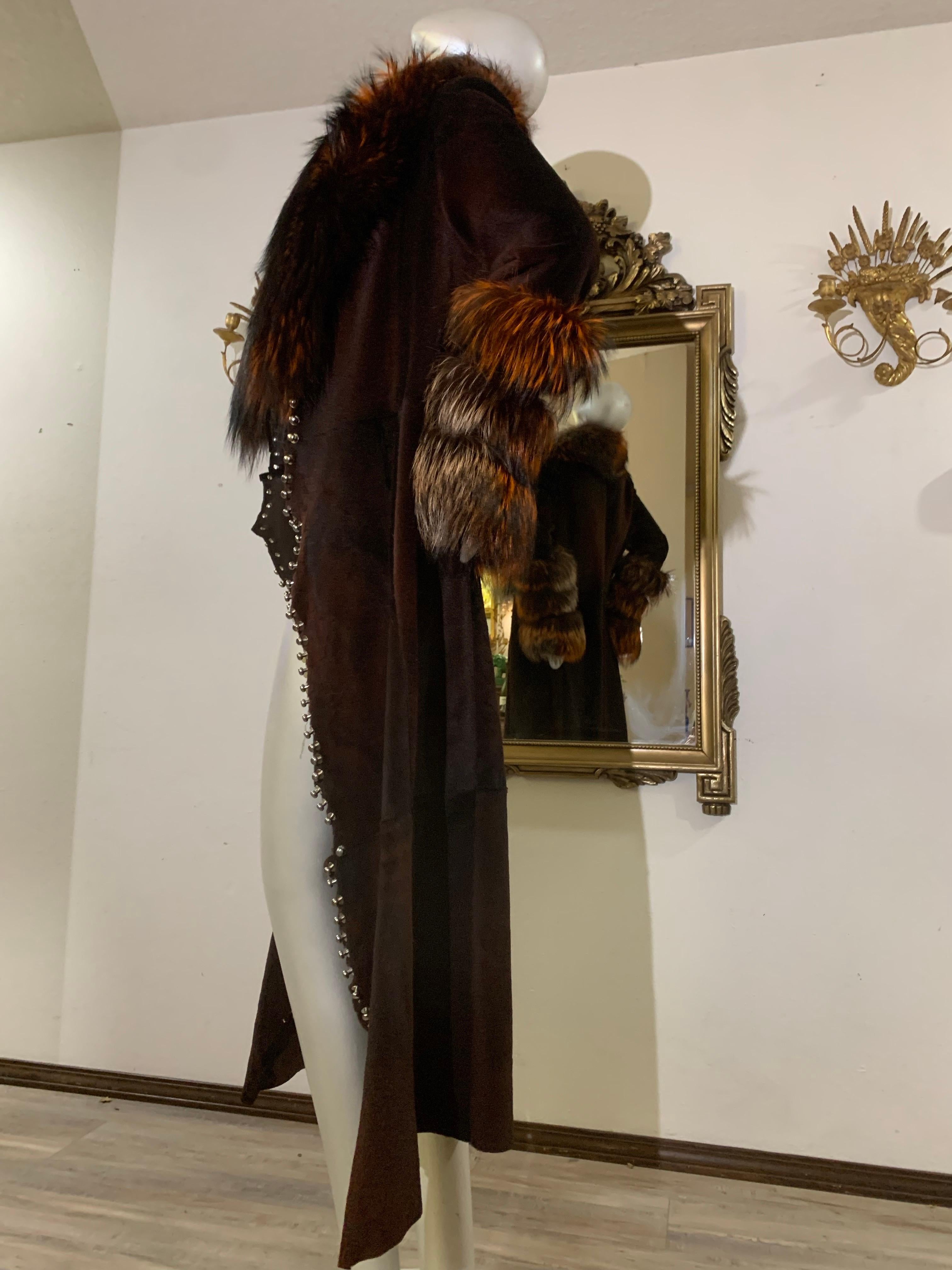 2000s Rockstar Runway Roberto Cavalli Pony Fur & Fox Collar Maxi Coat 2