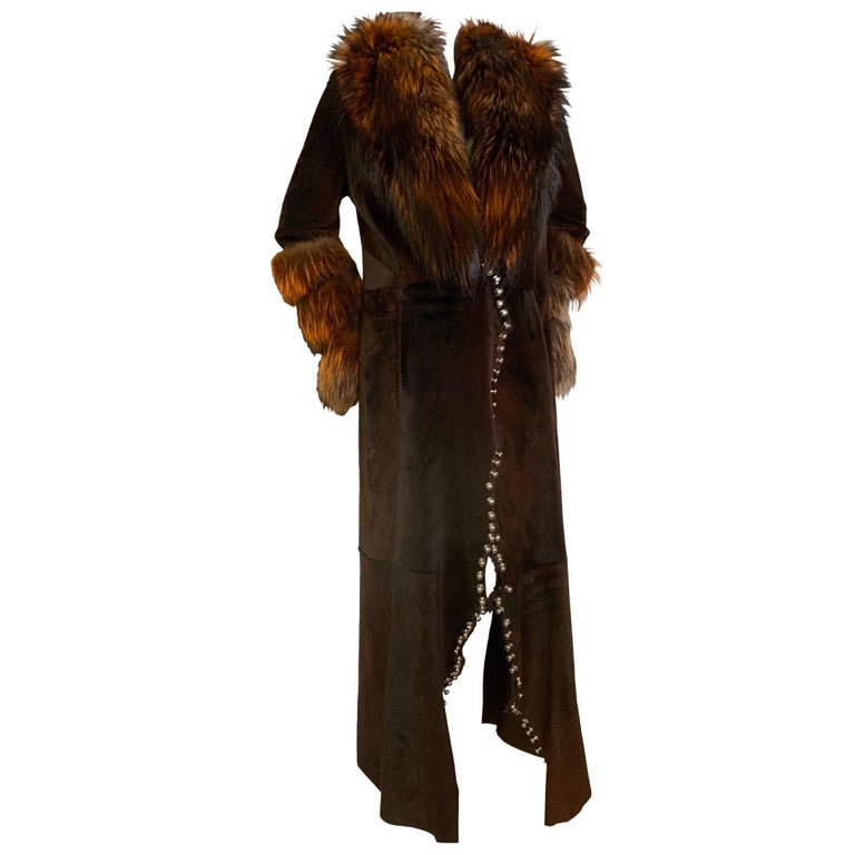 Veste En Fourrure Marron & Noir Roberto Cavalli - Style Mohawk Long Années 2000