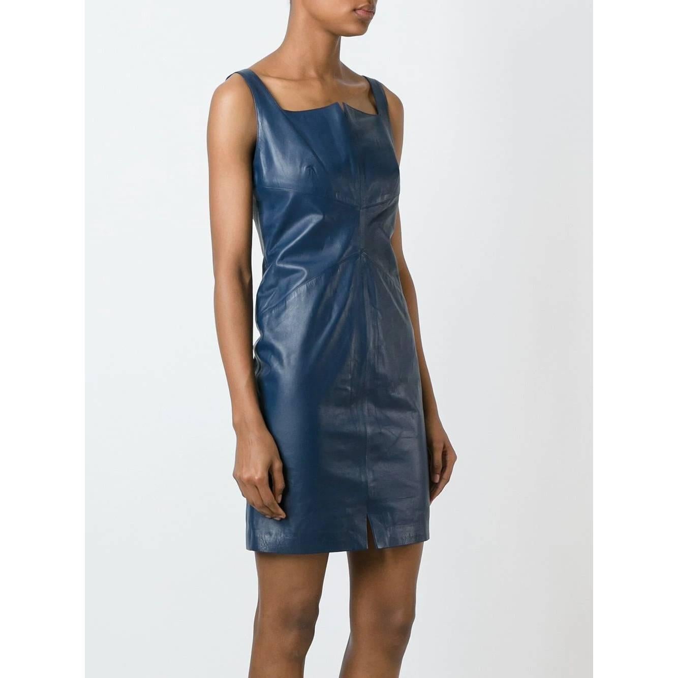 2000s Romeo Gigli Blue Leather Dress In Excellent Condition In Lugo (RA), IT