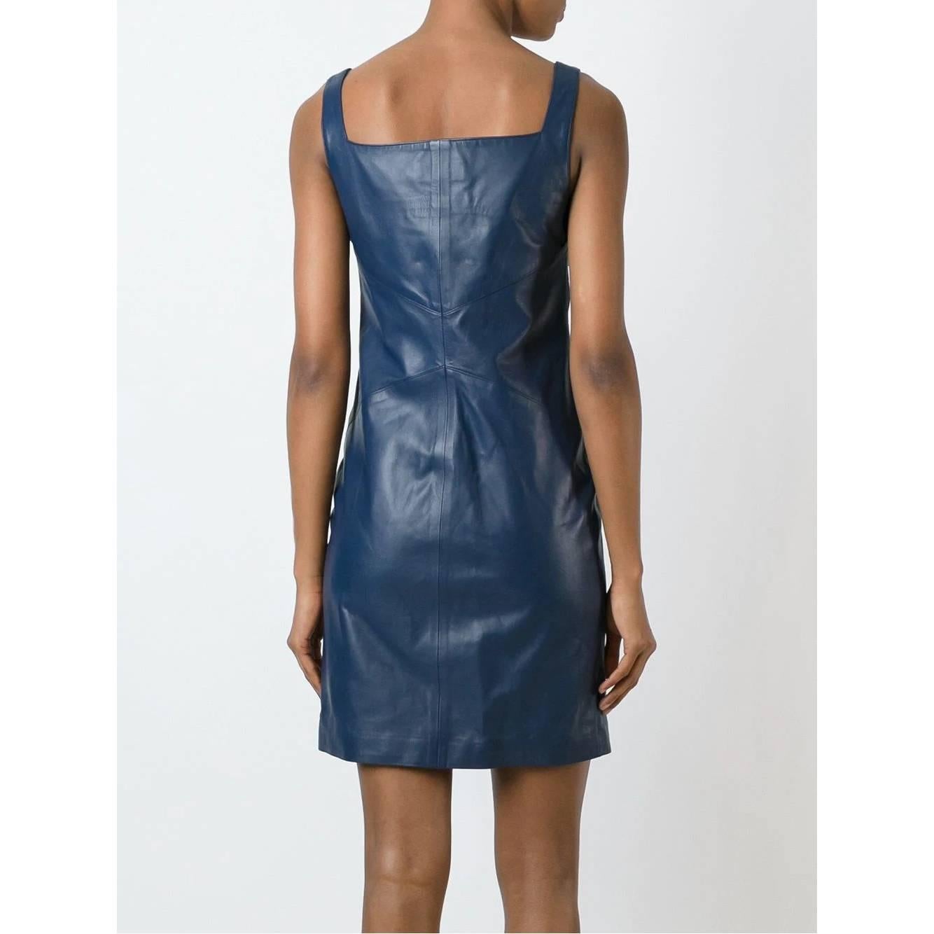 Women's 2000s Romeo Gigli Blue Leather Dress