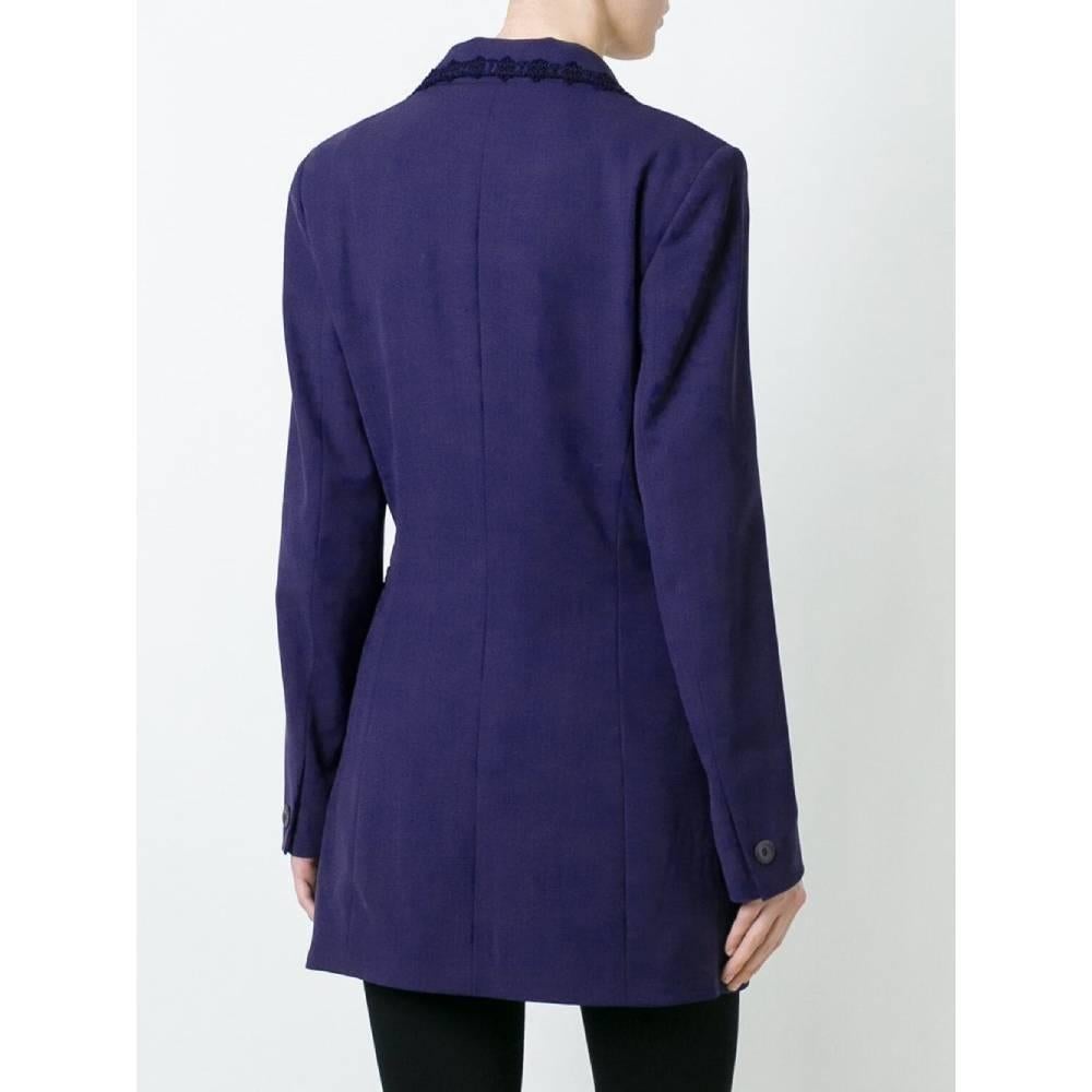 Blue 2000s Romeo Gigli blue wool blazer with embroidery tone-on-tone For Sale