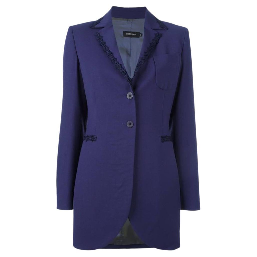 2000s Romeo Gigli blue wool blazer with embroidery tone-on-tone For Sale