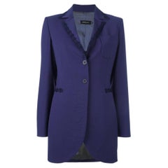 2000s Romeo Gigli blue wool blazer with embroidery tone-on-tone