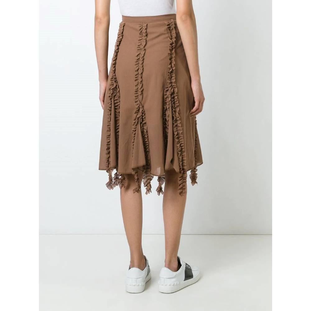 Brown 2000s Romeo Gigli brown cotton mid-length high waist skirt For Sale