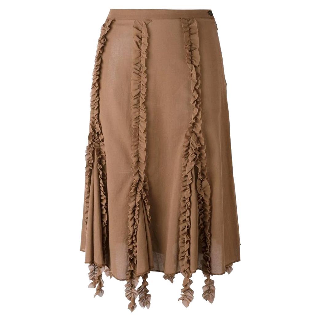 2000s Romeo Gigli brown cotton mid-length high waist skirt For Sale