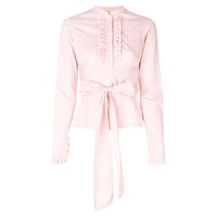2000s Romeo Gigli pink cotton ruffled trim shirt