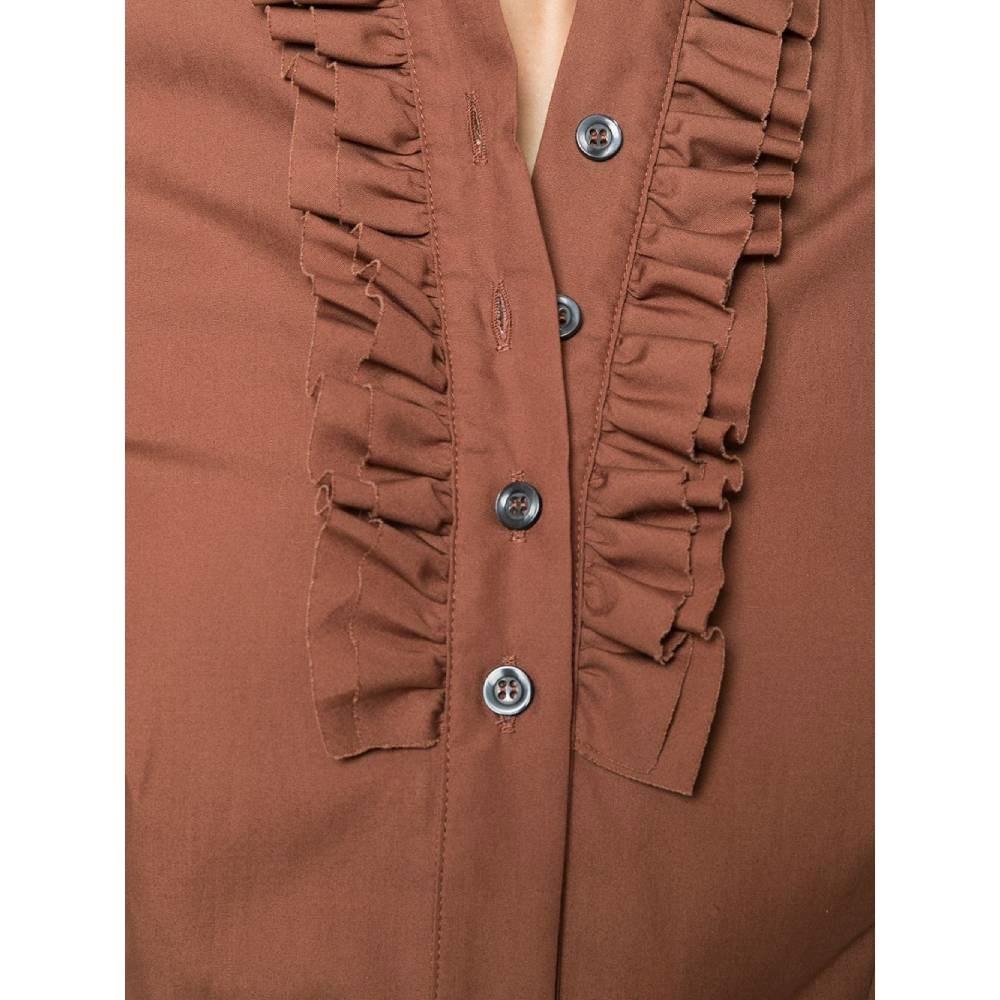 Women's 2000s Romeo Gigli Vintage brown shirt with mandarin collar and rouches For Sale
