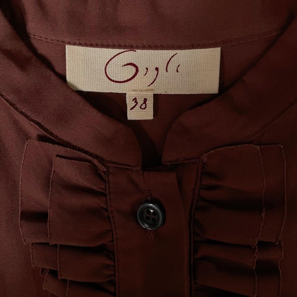 2000s Romeo Gigli Vintage brown shirt with mandarin collar and rouches For Sale 1