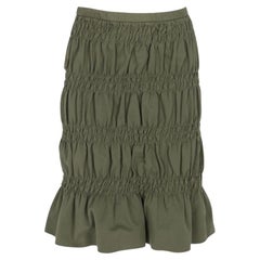 2000s Romeo Gigli Vintage military green midi skirt with rouches