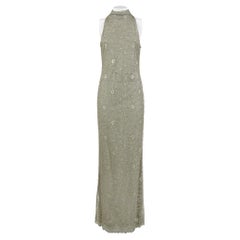 2000s Romeo Gigli Vintage taupe lurex embroidered sleeveless long dress