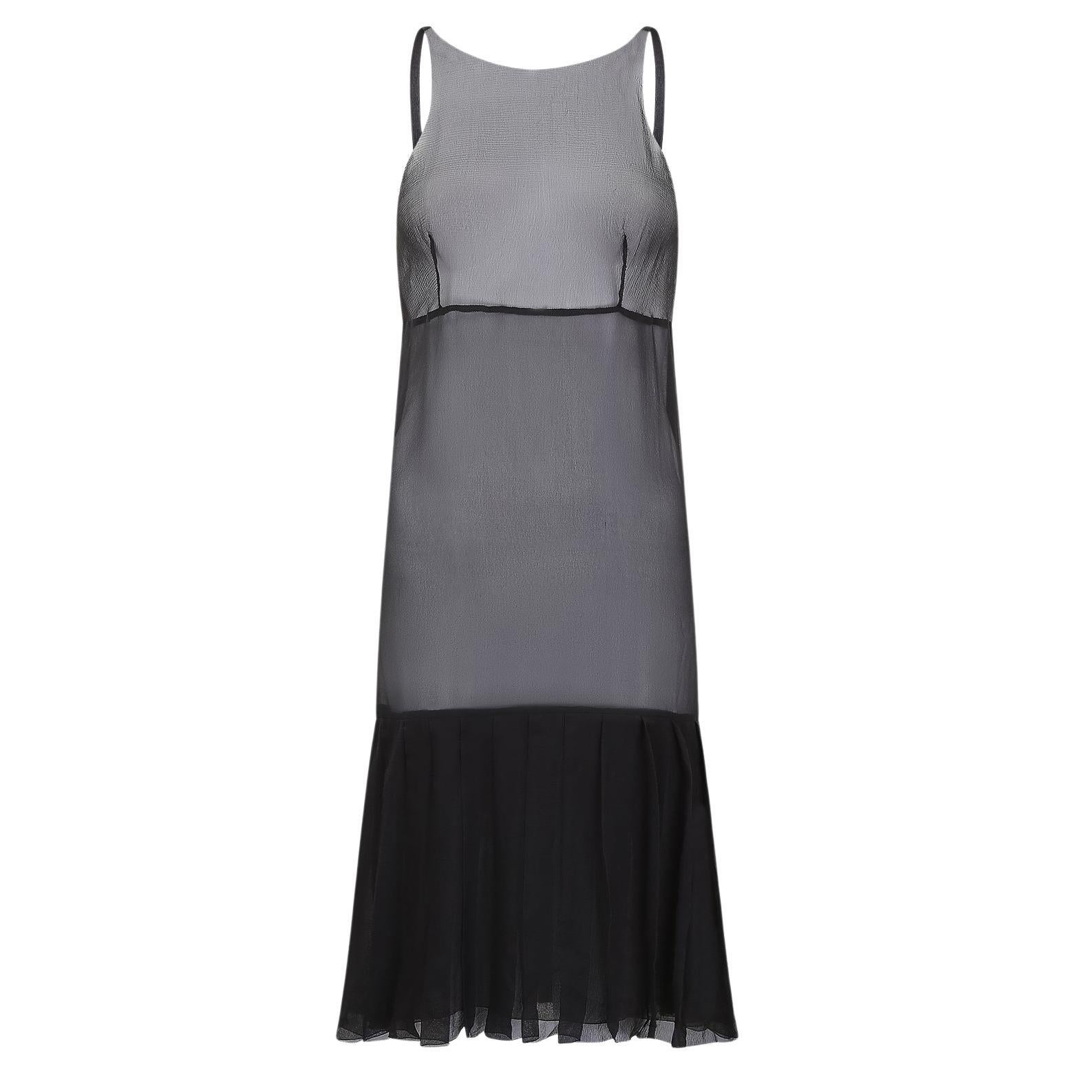 2000s Runway Documented Chanel Black Silk Slip Dress For Sale
