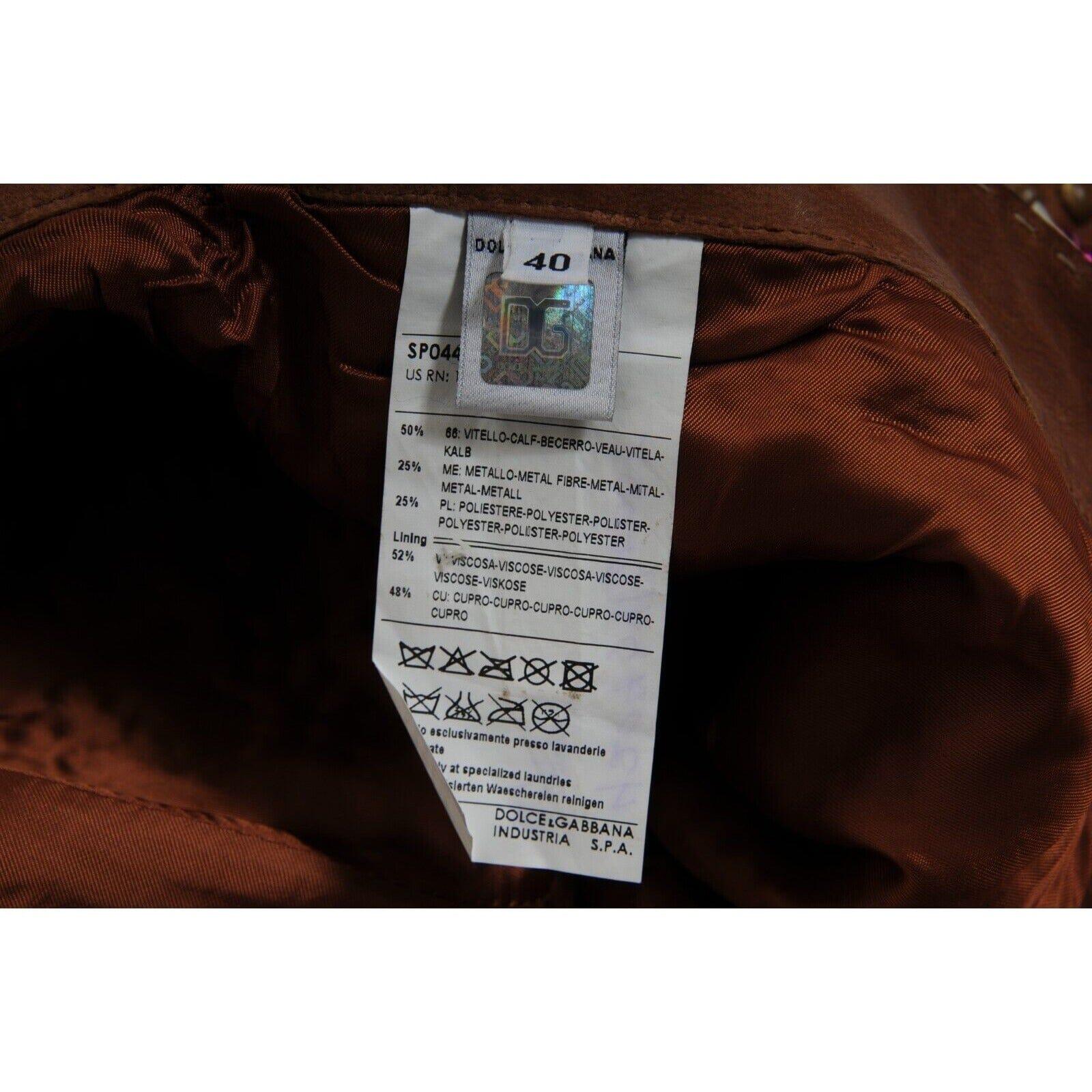 2000's Runway Embellished Flared Leather Pants US4 IT 40 Brown Beaded For Sale 6