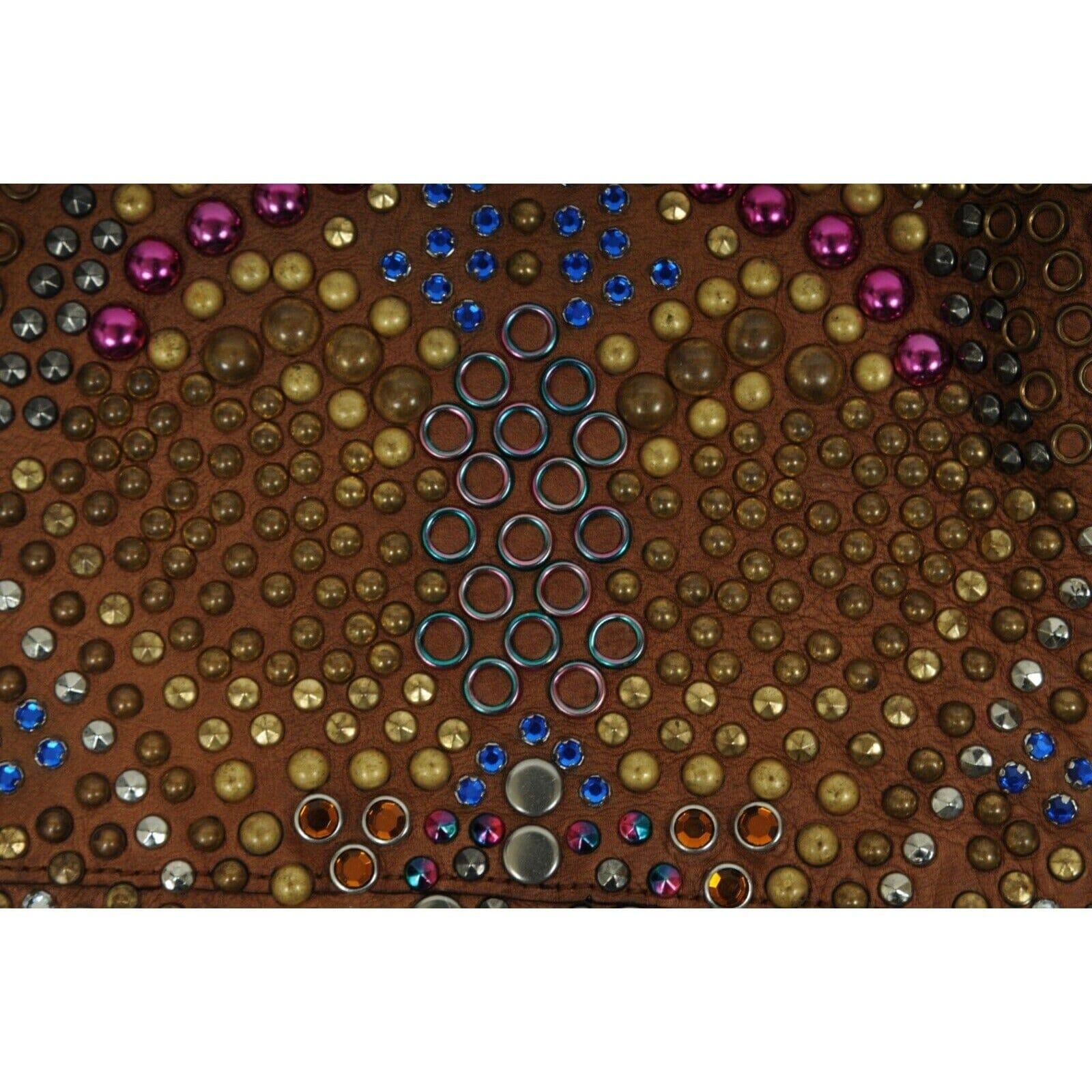 2000's Runway Embellished Flared Leather Pants US4 IT 40 Brown Beaded For Sale 12