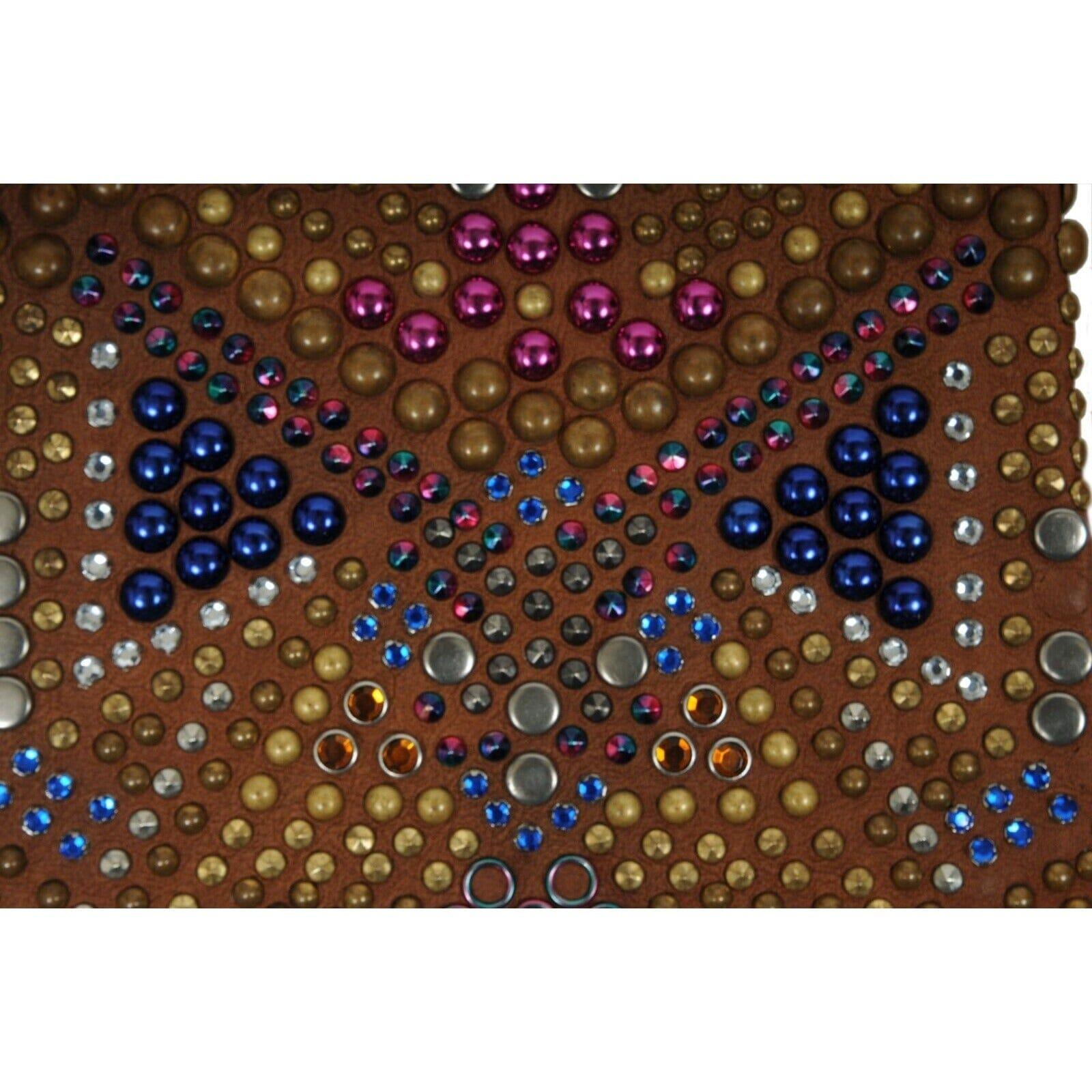 2000's Runway Embellished Flared Leather Pants US4 IT 40 Brown Beaded For Sale 13