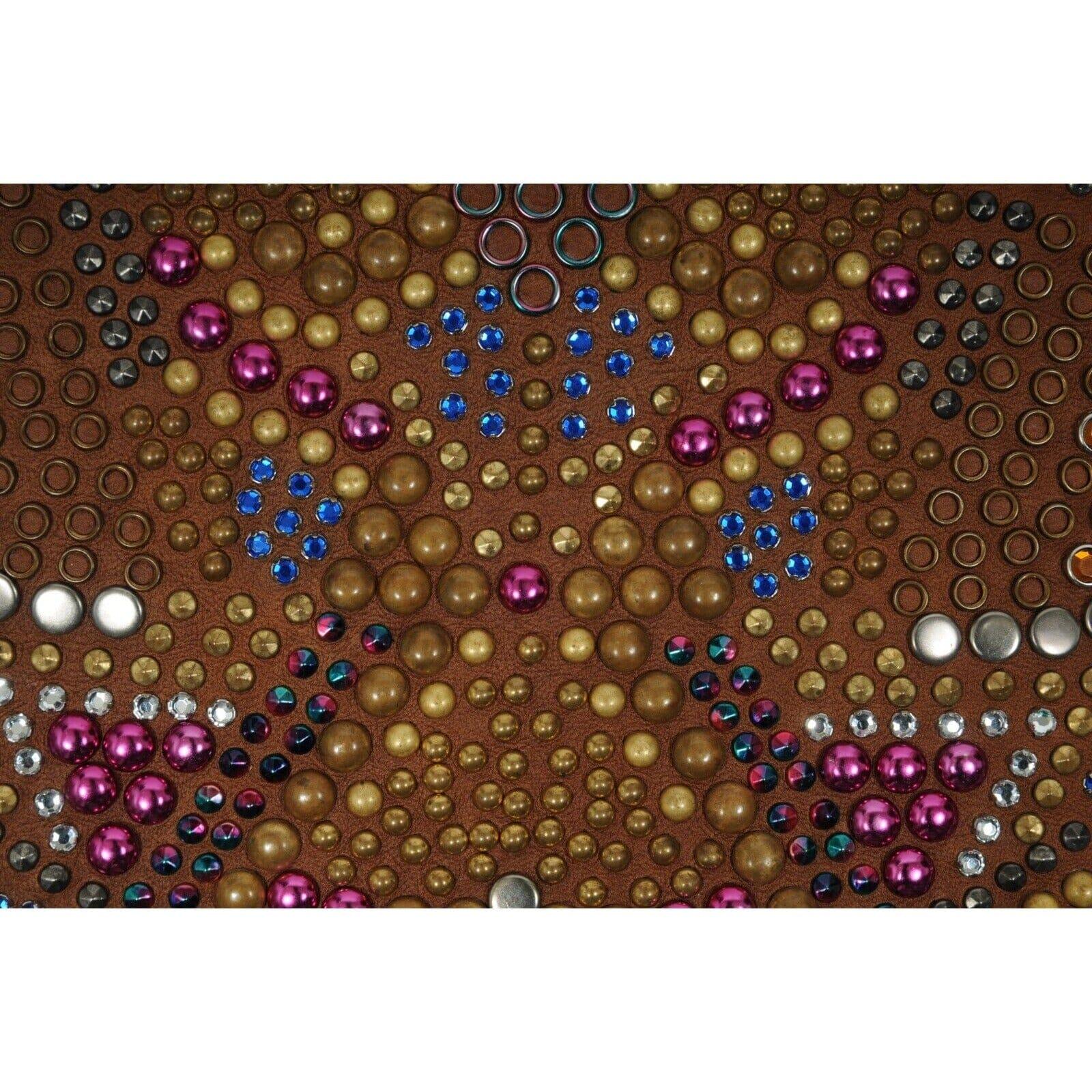 2000's Runway Embellished Flared Leather Pants US4 IT 40 Brown Beaded For Sale 14