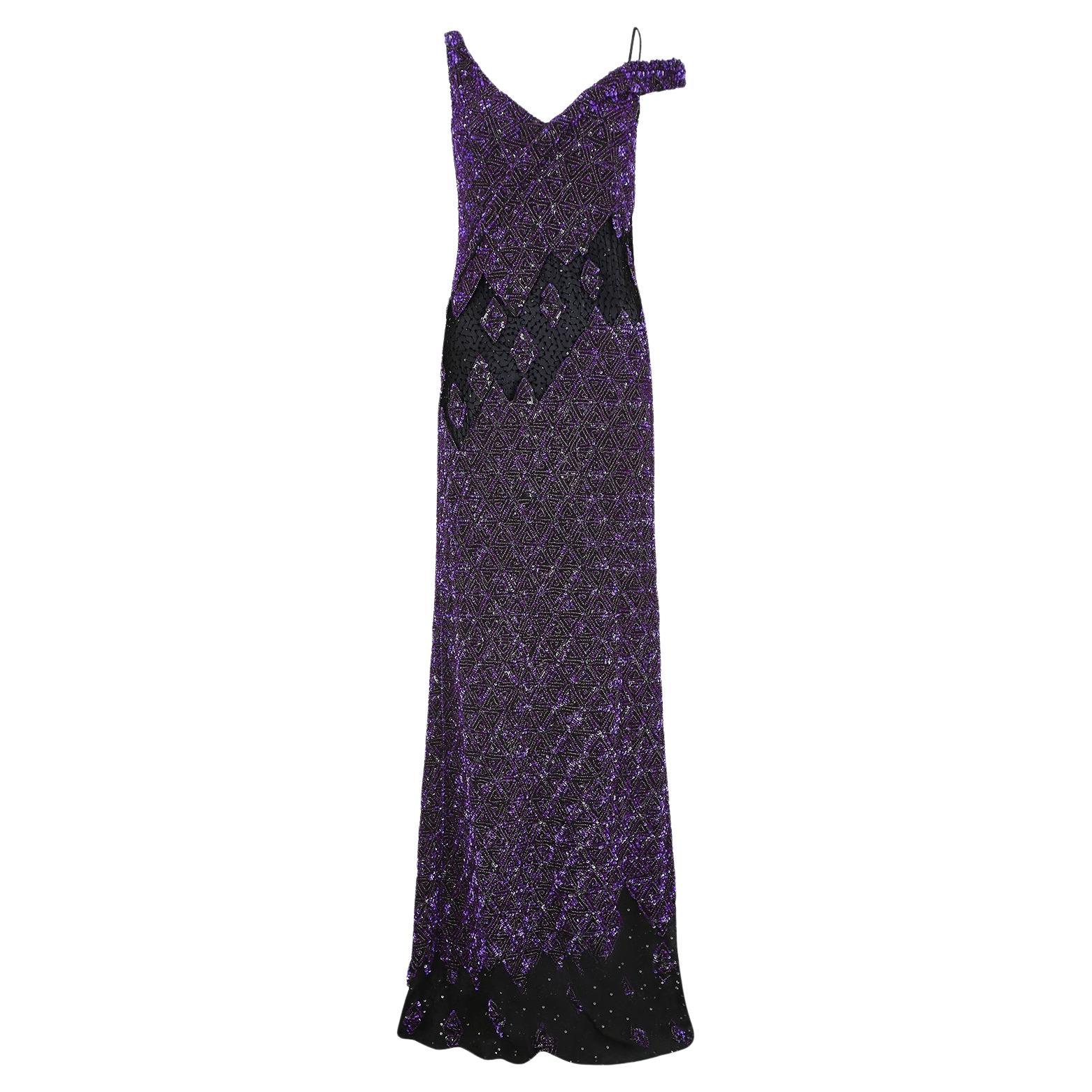 2007 Runway Guy Laroche Purple Sequin Maxi Dress For Sale
