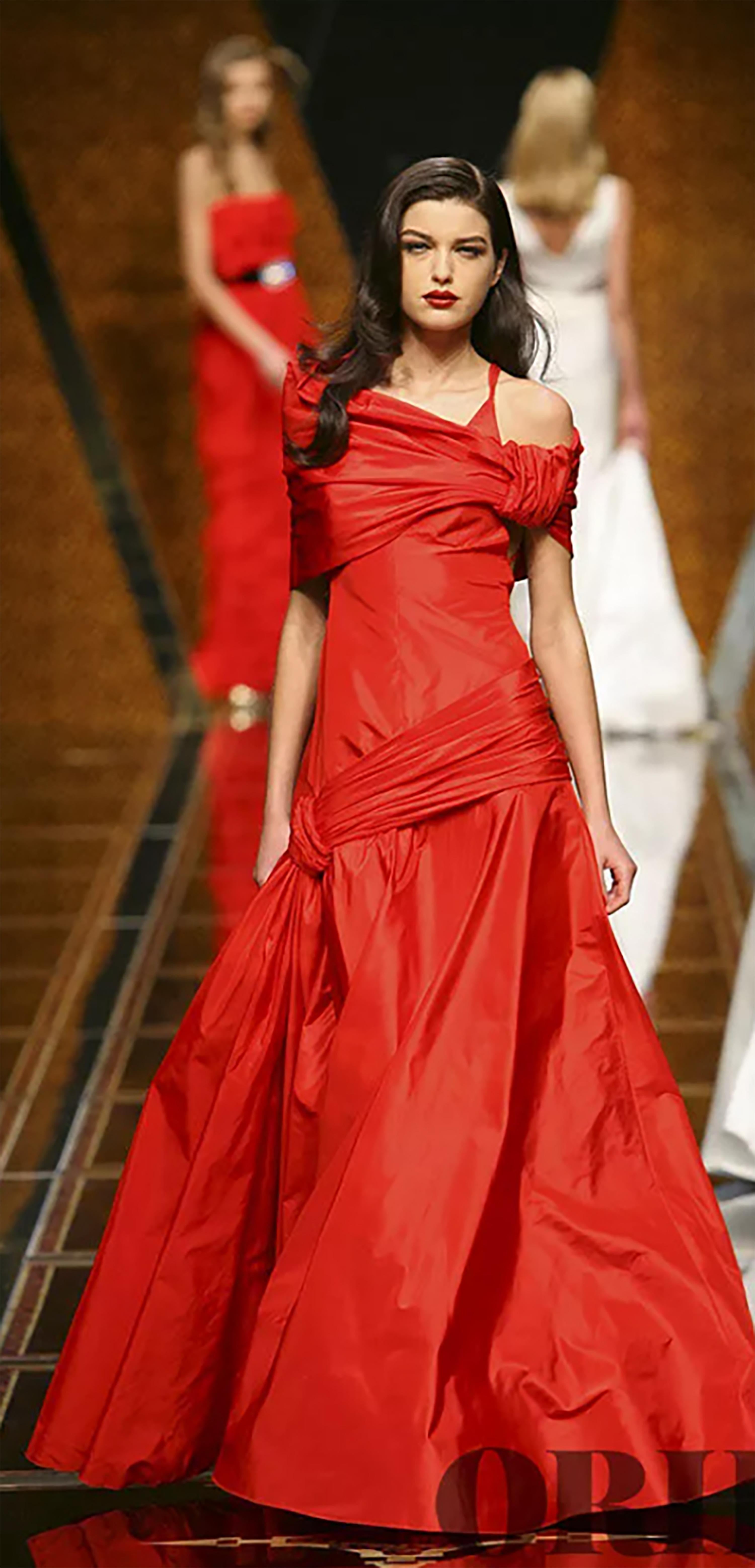 2000s Runway Valentino Red Silk Taffeta Dress 1
