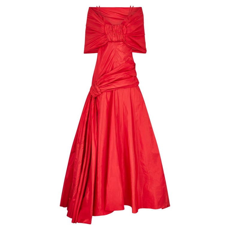 2000s Runway Valentino Red Silk Taffeta Dress For Sale at 1stDibs