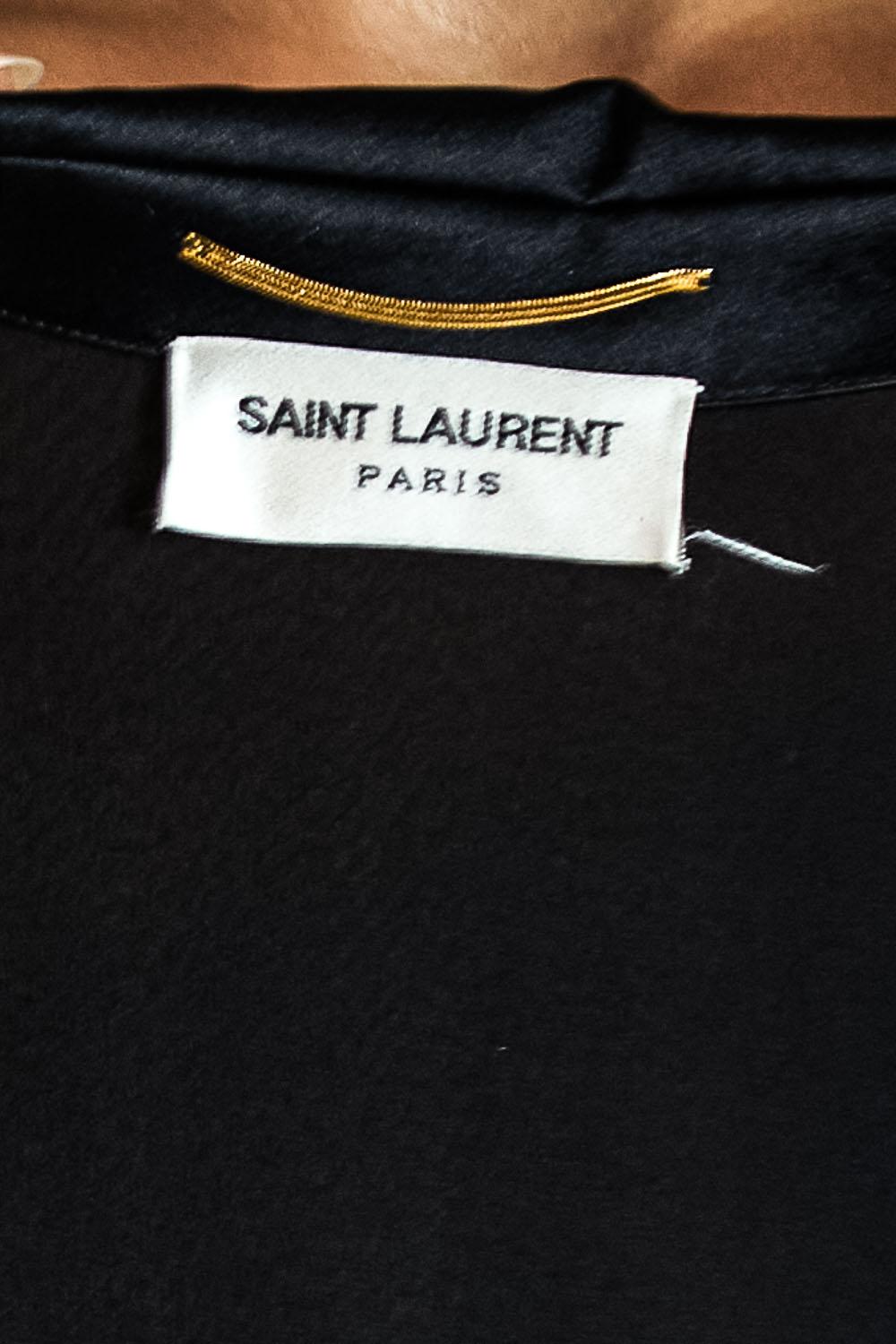 2000S SAINT LAURENT Black Silk Chiffon Tuxedo Lapel Trained Gown With Sleeves & For Sale 6