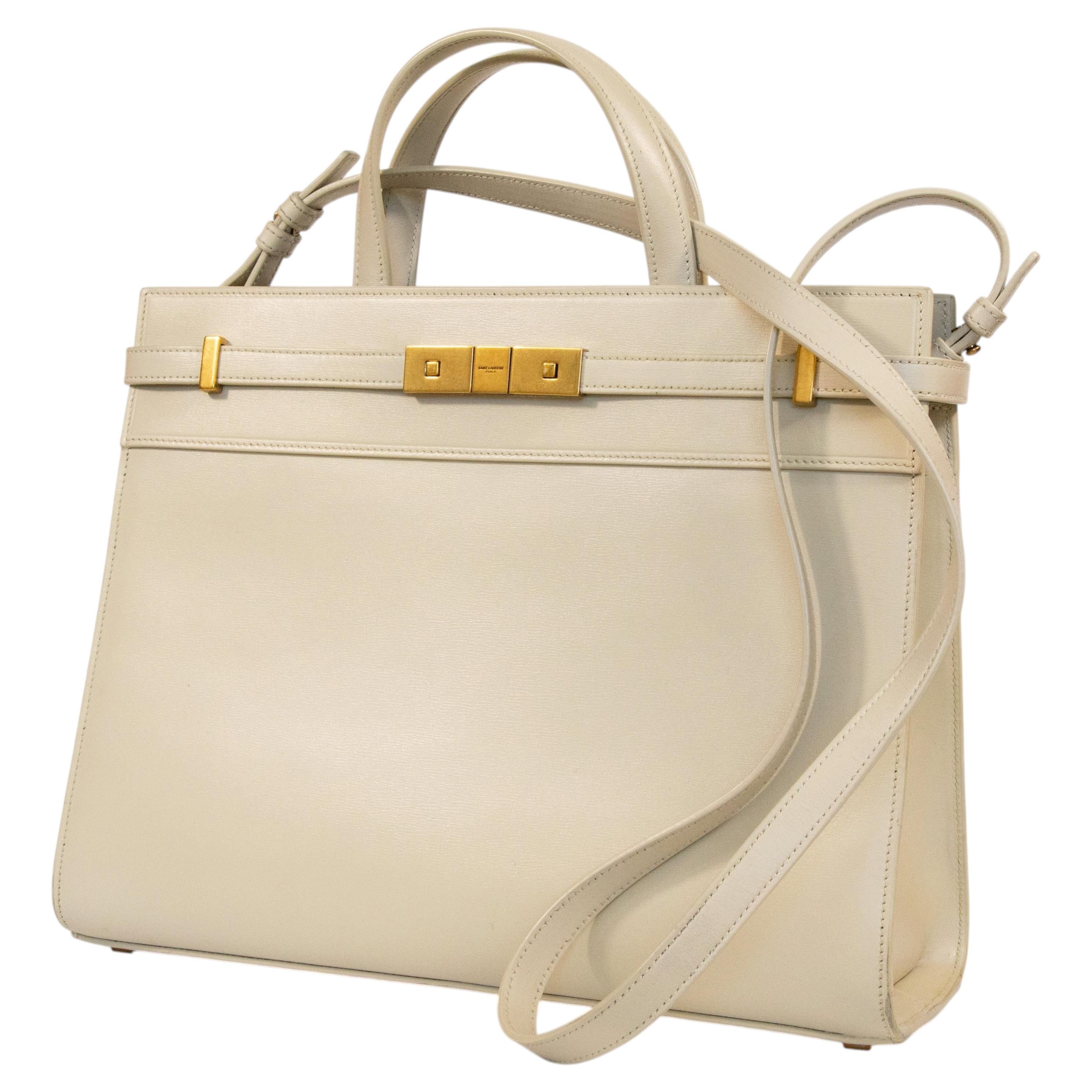 2000s Saint Laurent Manhattan Ivory Leather 2-Way Bag