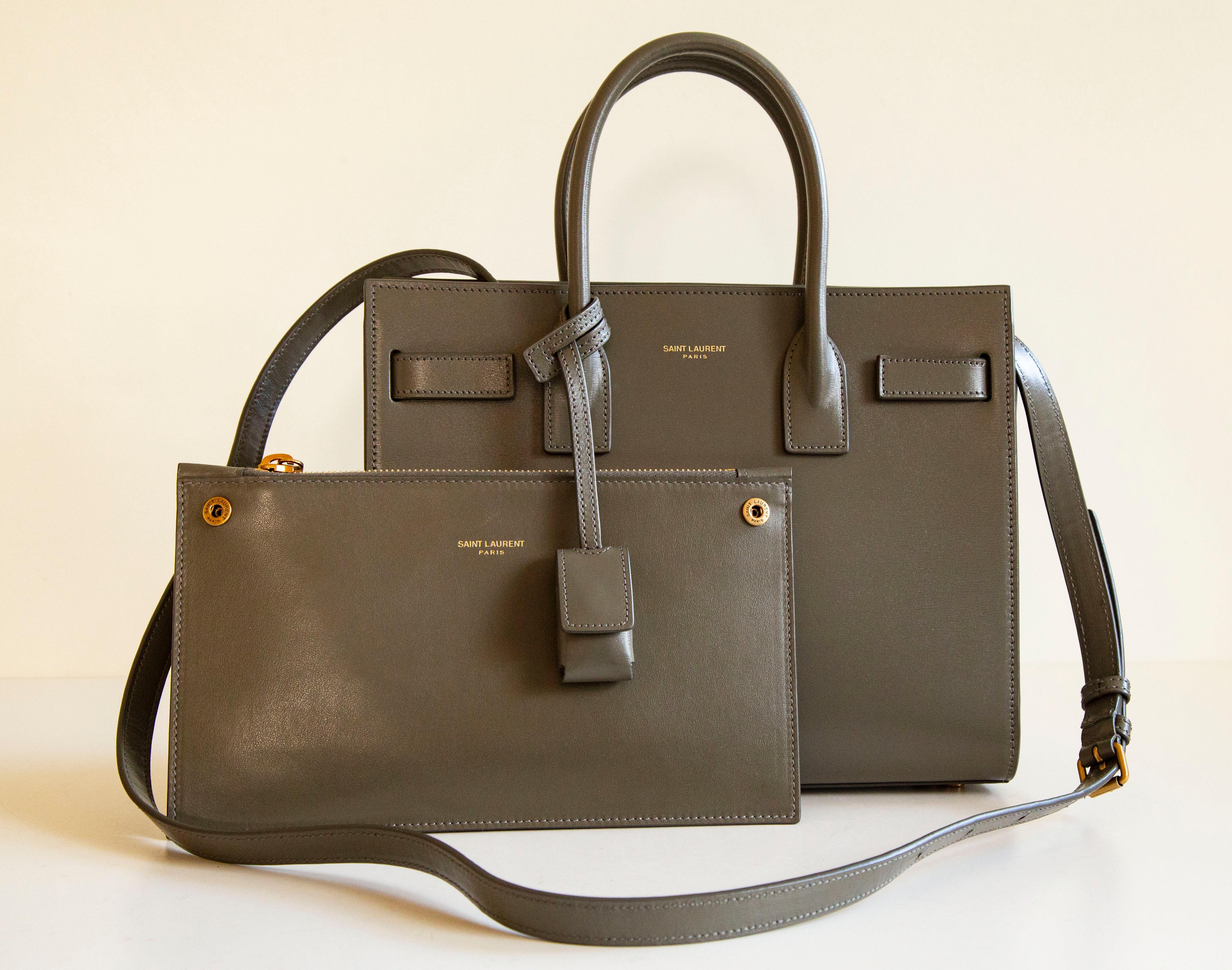 Bolso convertible Sac de Jour Baby caqui-verde de Saint Laurent de los años 2000 en venta 11