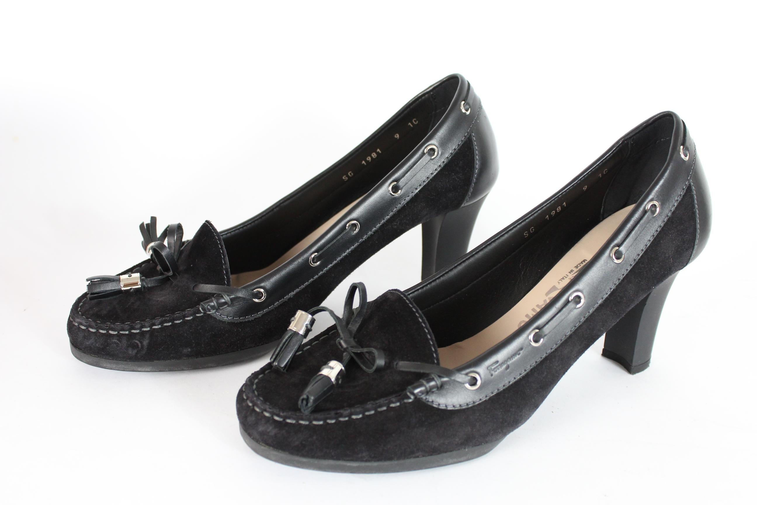 Women's Salvatore Ferragamo Leatrice Black Leather Decollete Heel Shoes 2000s