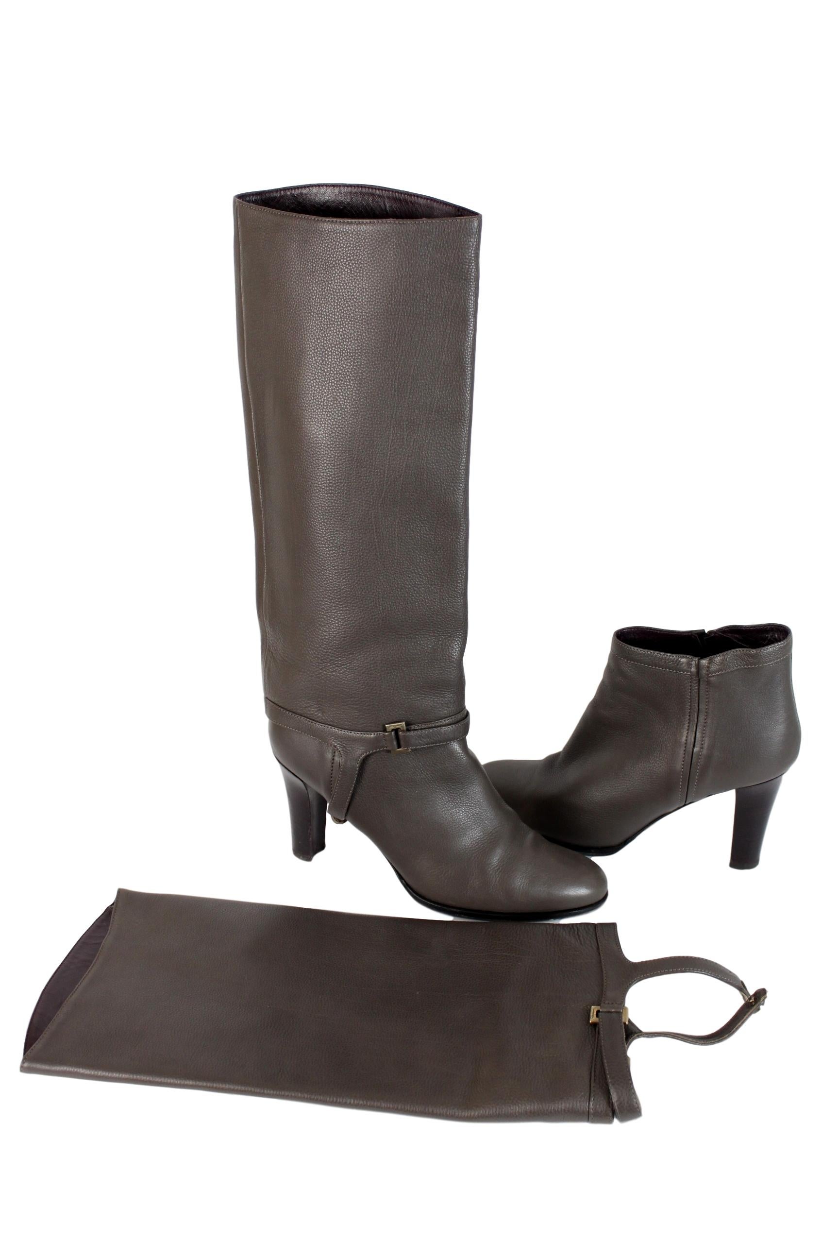 Salvatore Ferragamo Leonore Gray Leather Detachable High Boots NWT 2000s In New Condition In Brindisi, Bt