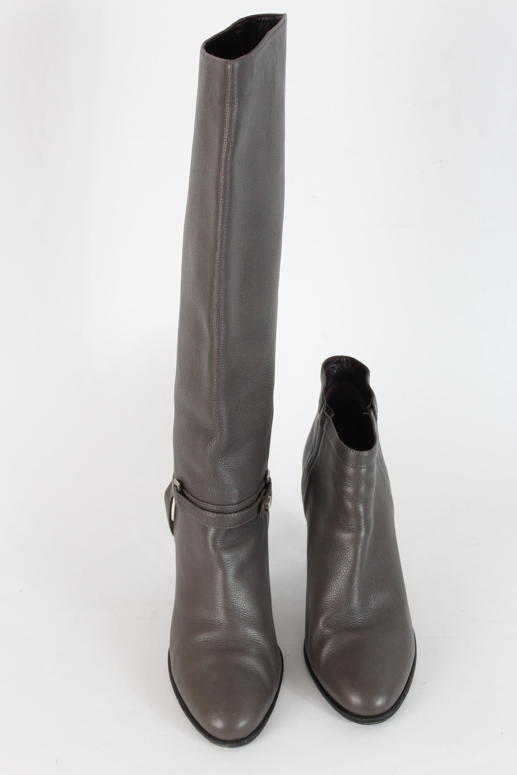 Women's Salvatore Ferragamo Leonore Gray Leather Detachable High Boots NWT 2000s