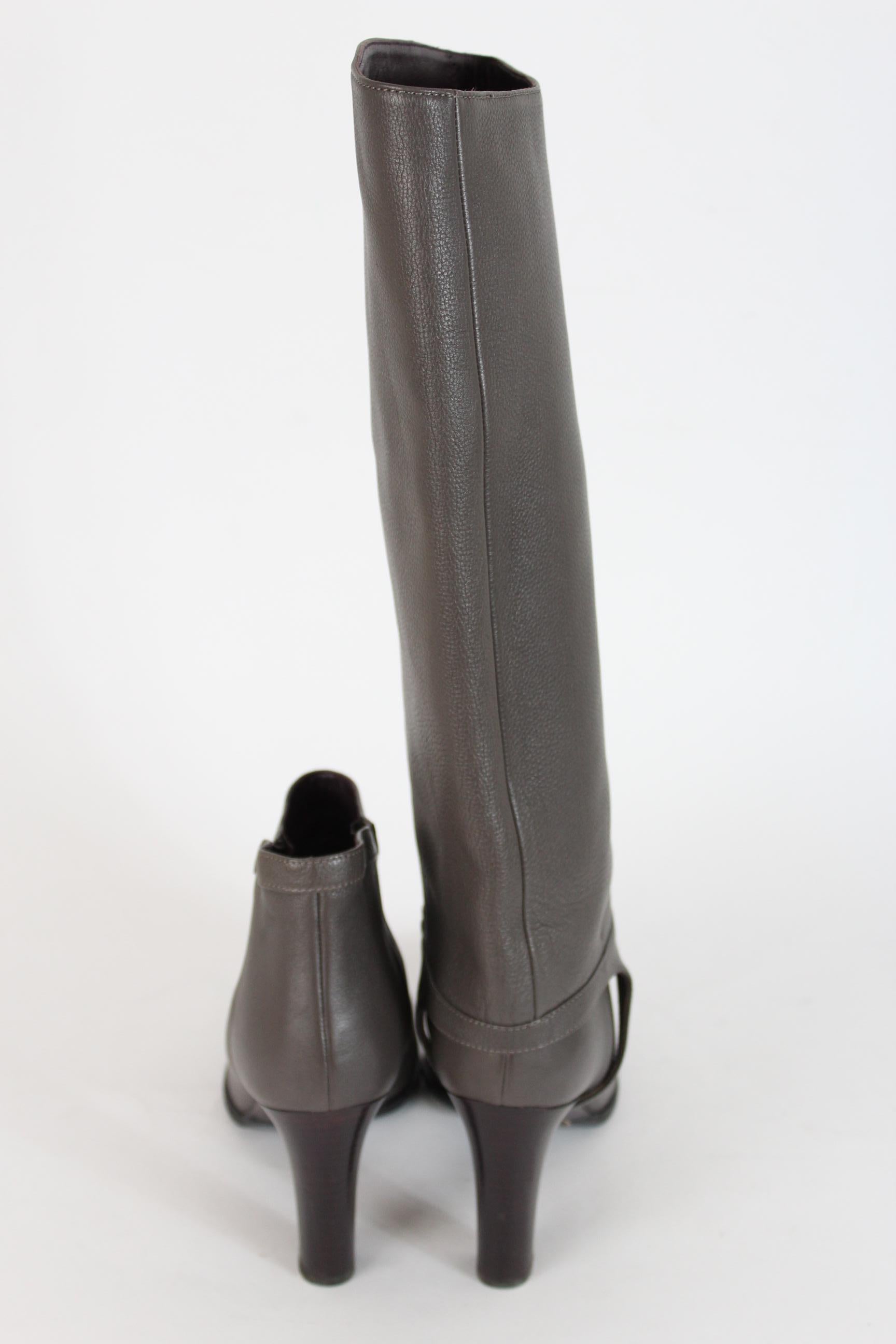 Salvatore Ferragamo Leonore Gray Leather Detachable High Boots NWT 2000s 1