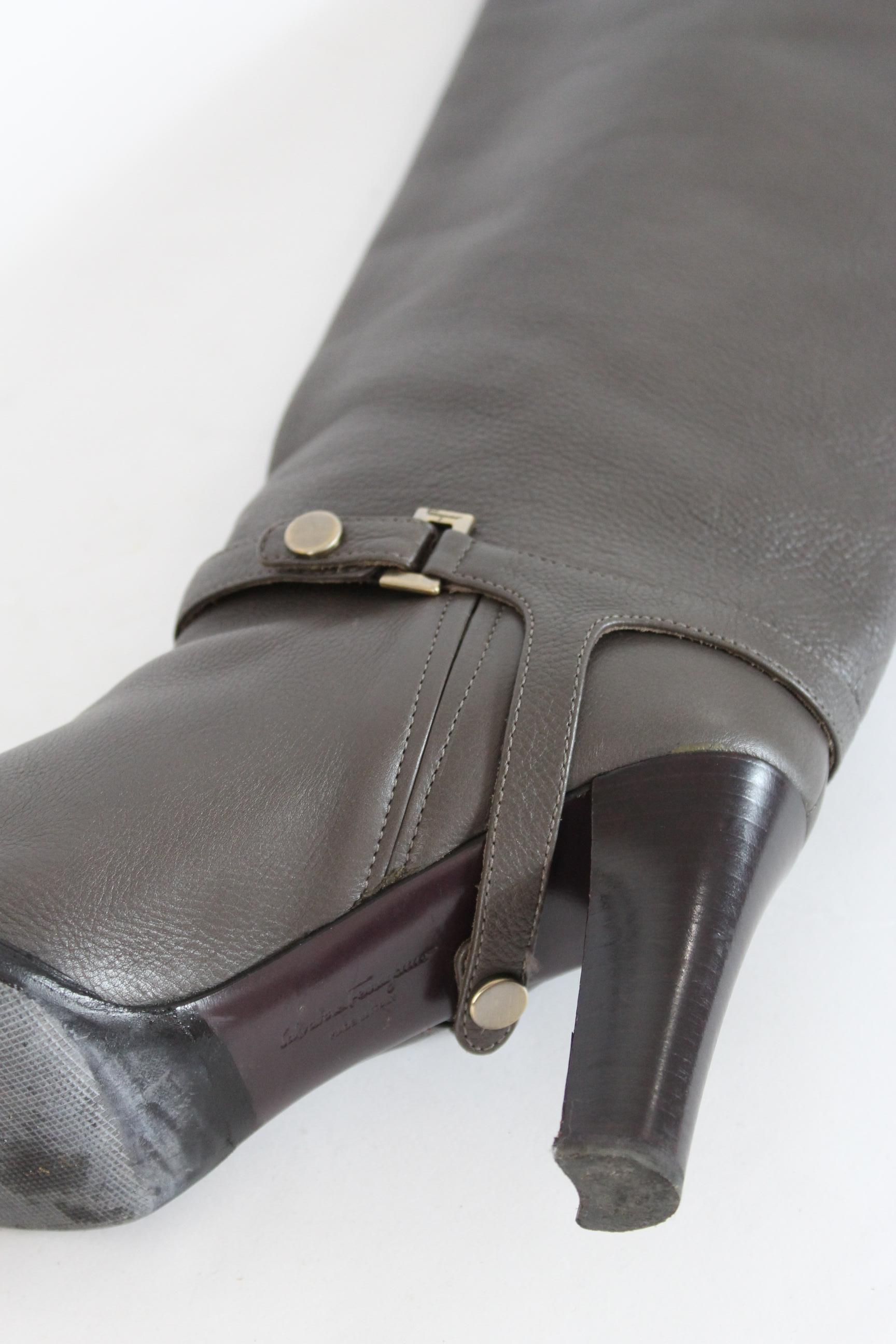 Salvatore Ferragamo Leonore Gray Leather Detachable High Boots NWT 2000s 3