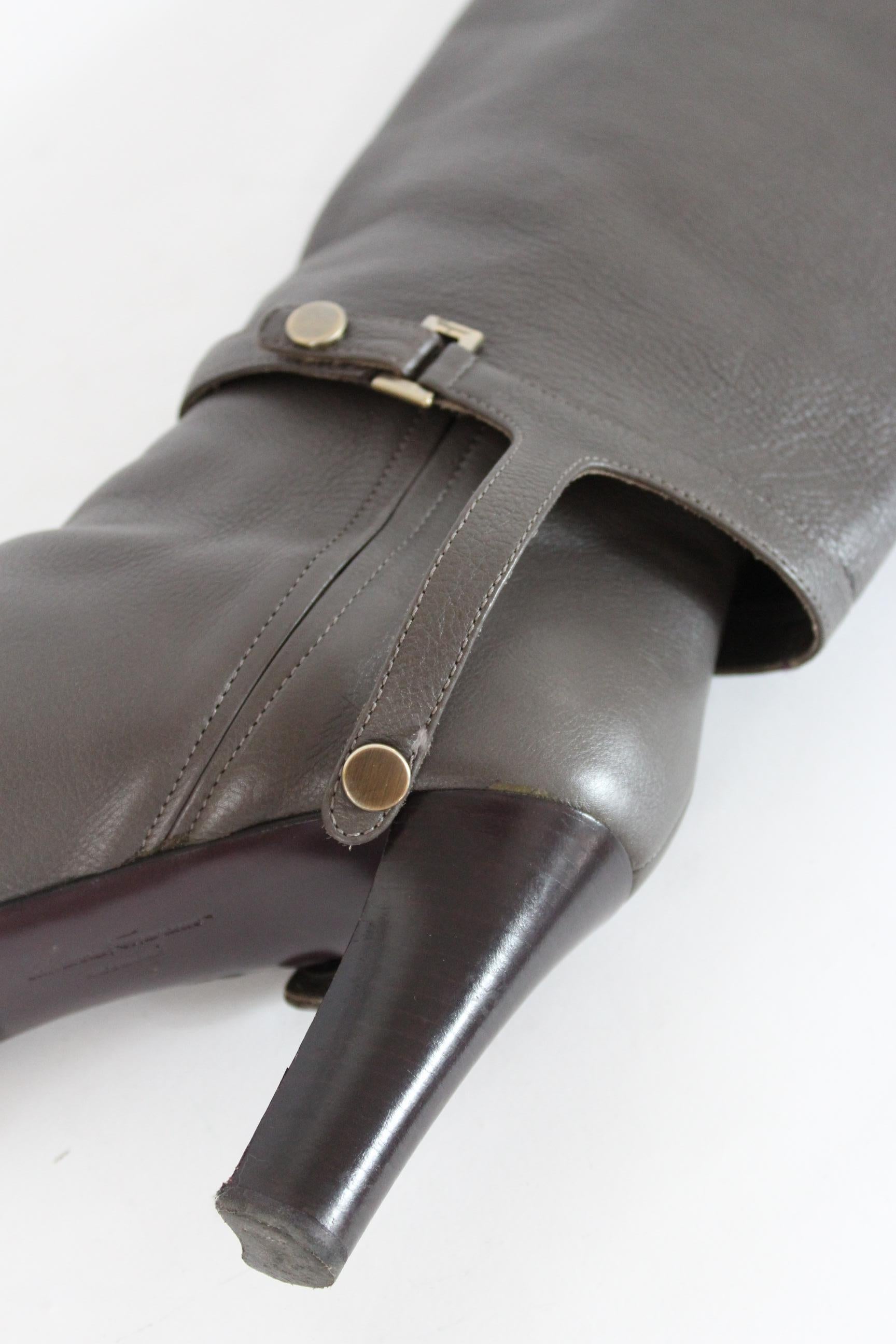 Salvatore Ferragamo Leonore Gray Leather Detachable High Boots NWT 2000s 4