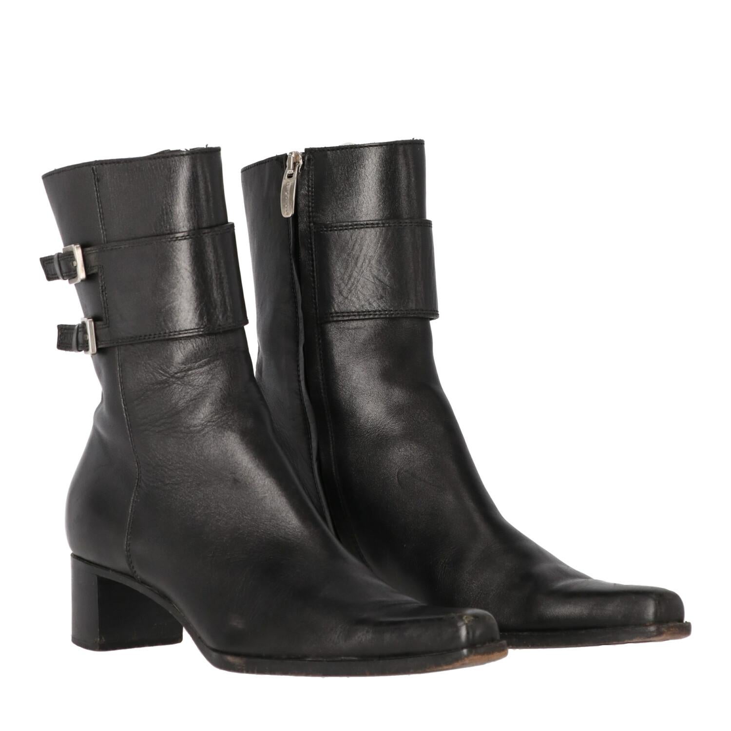 Black 2000s Sergio Rossi Leather Ankle Boots For Sale