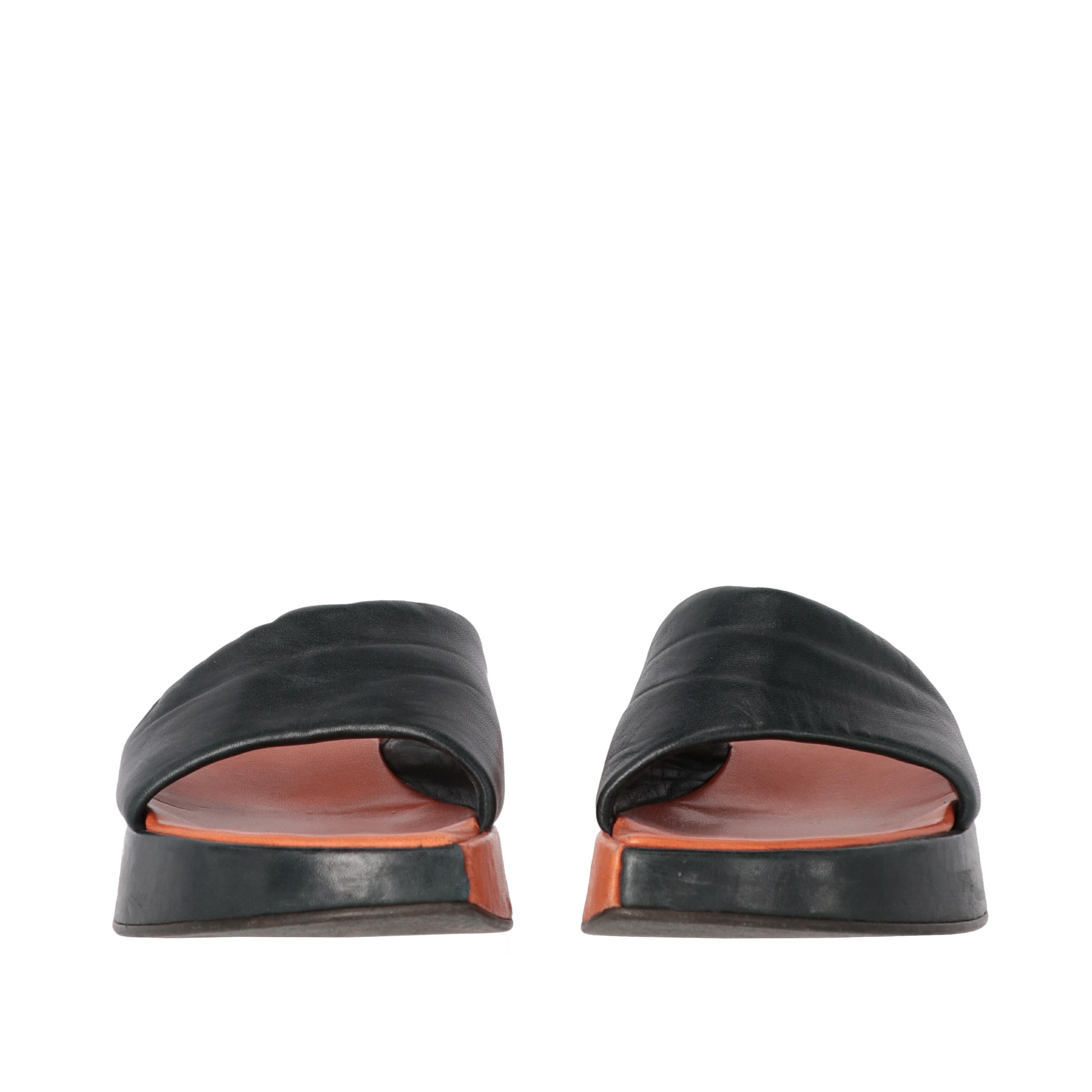 Black 2000s Sergio Rossi Leather Platform Slippers