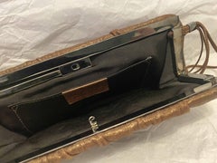 2000s Sergio Rossi Vintage Brown Copper Leather Clutch Bag