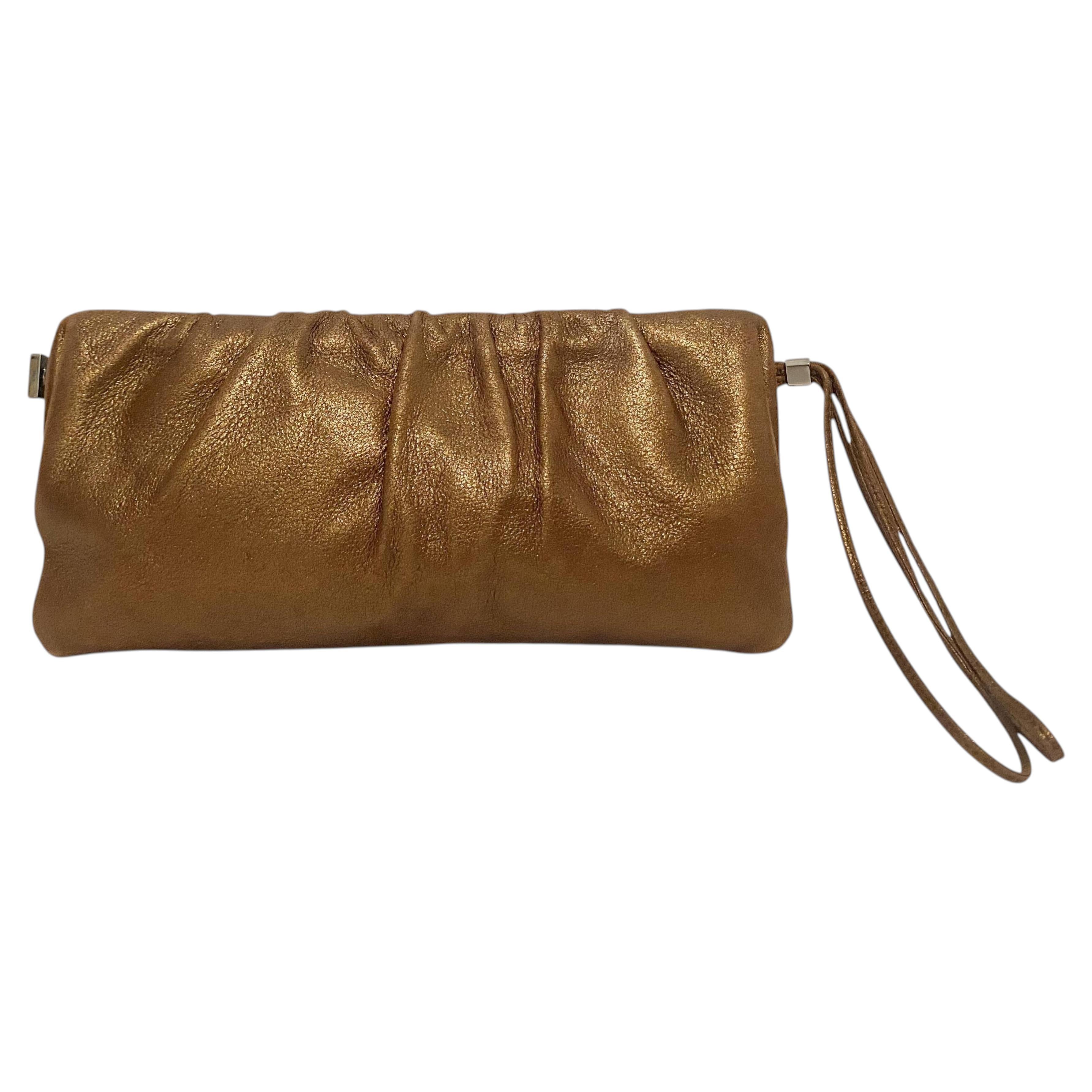 2000s Sergio Rossi Vintage Brown Copper Leather Clutch Bag