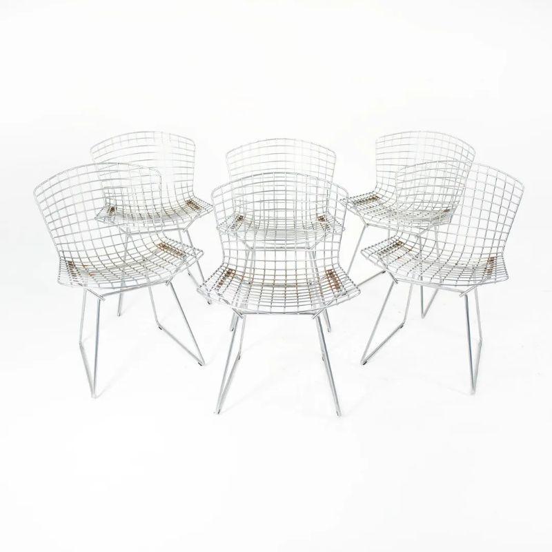 Contemporary 2000s Set of Six Harry Bertoia for Knoll Chrome Wire Dining / Side Chairs For Sale