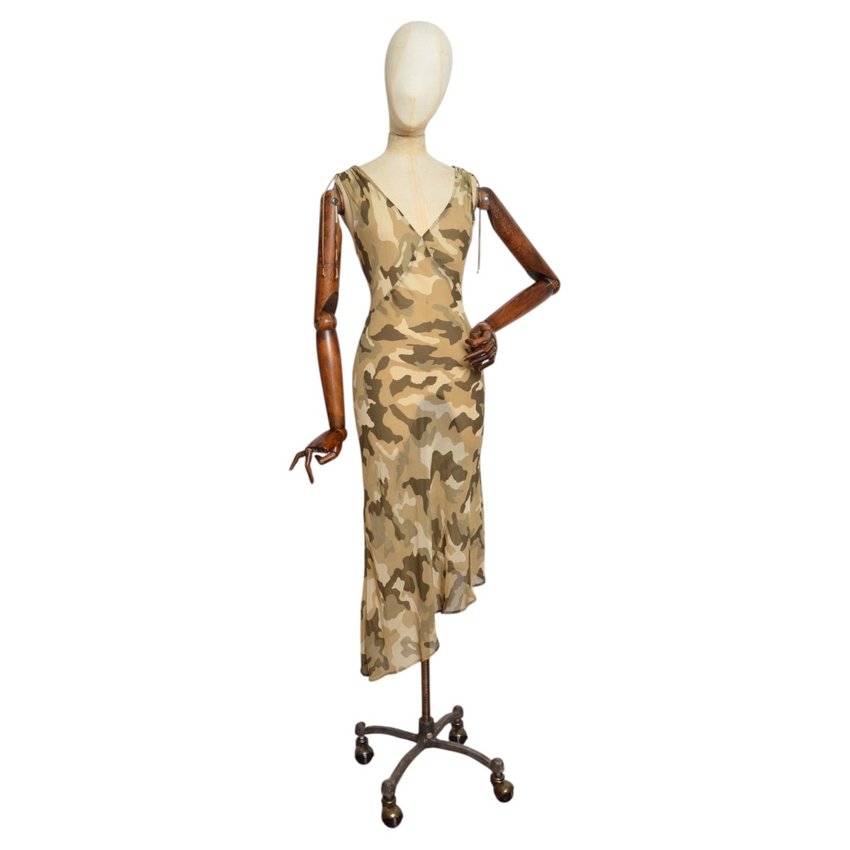 2000's Sheer Bias Cut Camouflage Army Pattern Y2k Evening - Army Slip Dress