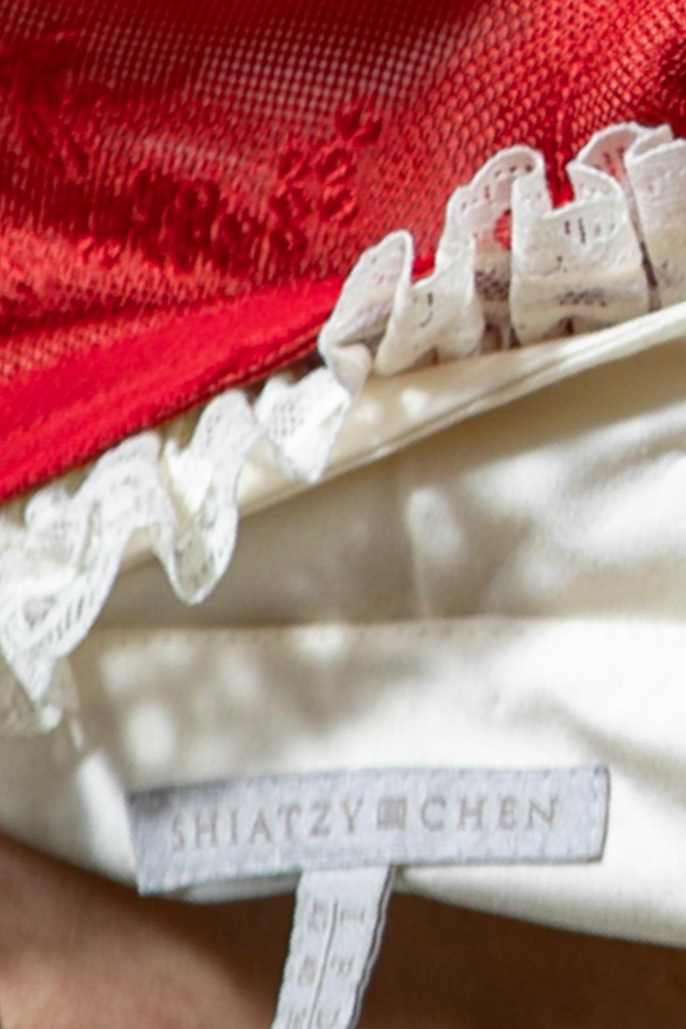 2000S SHIATZY CHEN Red & White Silk Lace Dress For Sale 6
