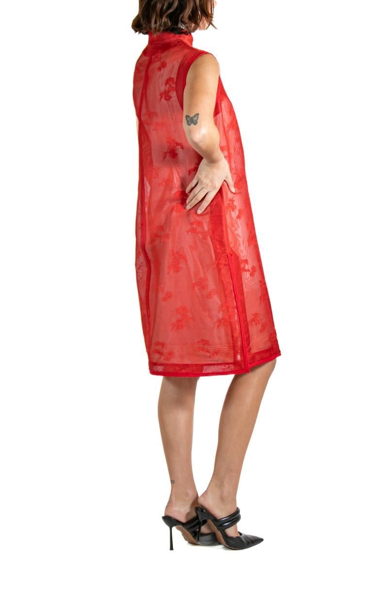 2000S SHIATZY CHEN Red & White Silk Lace Dress In Excellent Condition For Sale In New York, NY