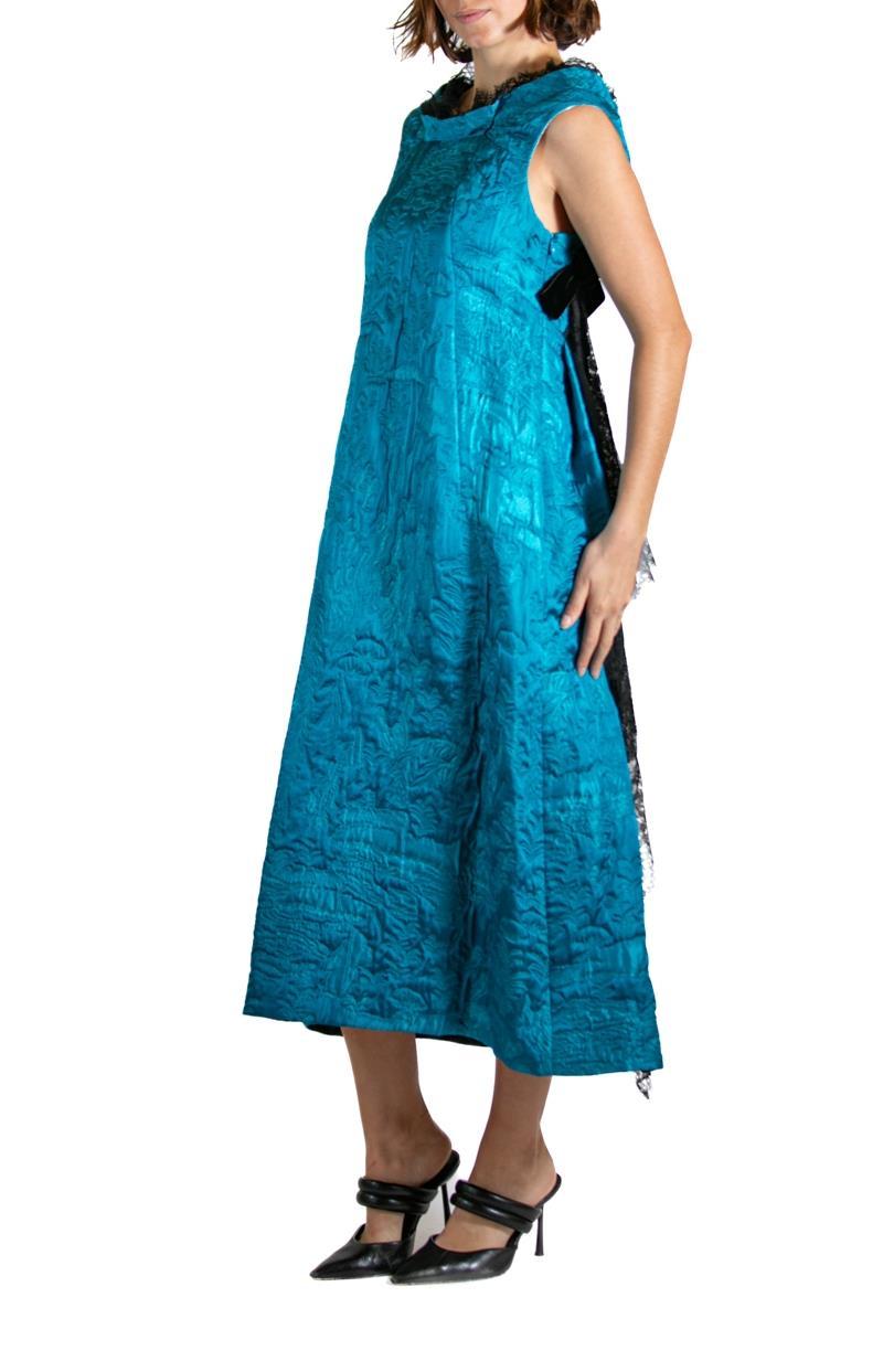 Blue 2000S SHIATZY CHEN Teal & Black Silk Lace Cocktail Dress For Sale