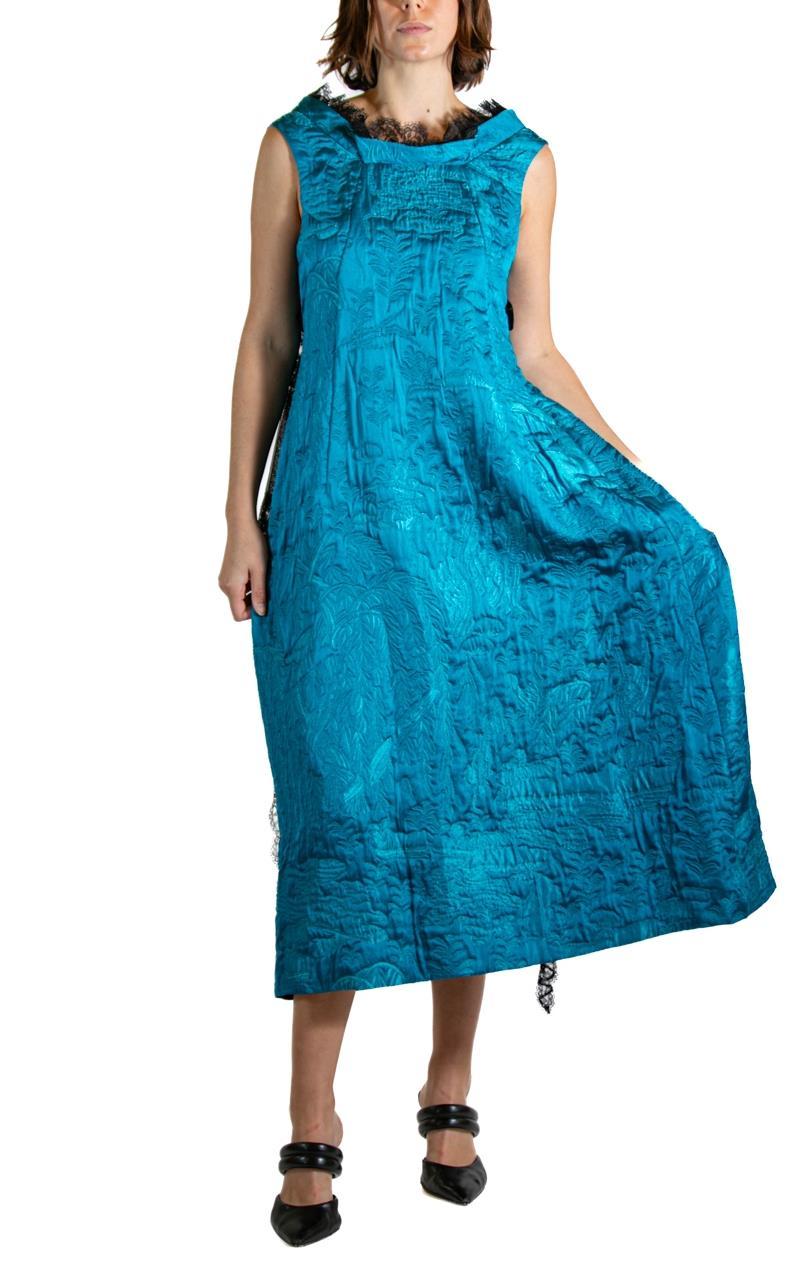 Women's 2000S SHIATZY CHEN Teal & Black Silk Lace Cocktail Dress For Sale
