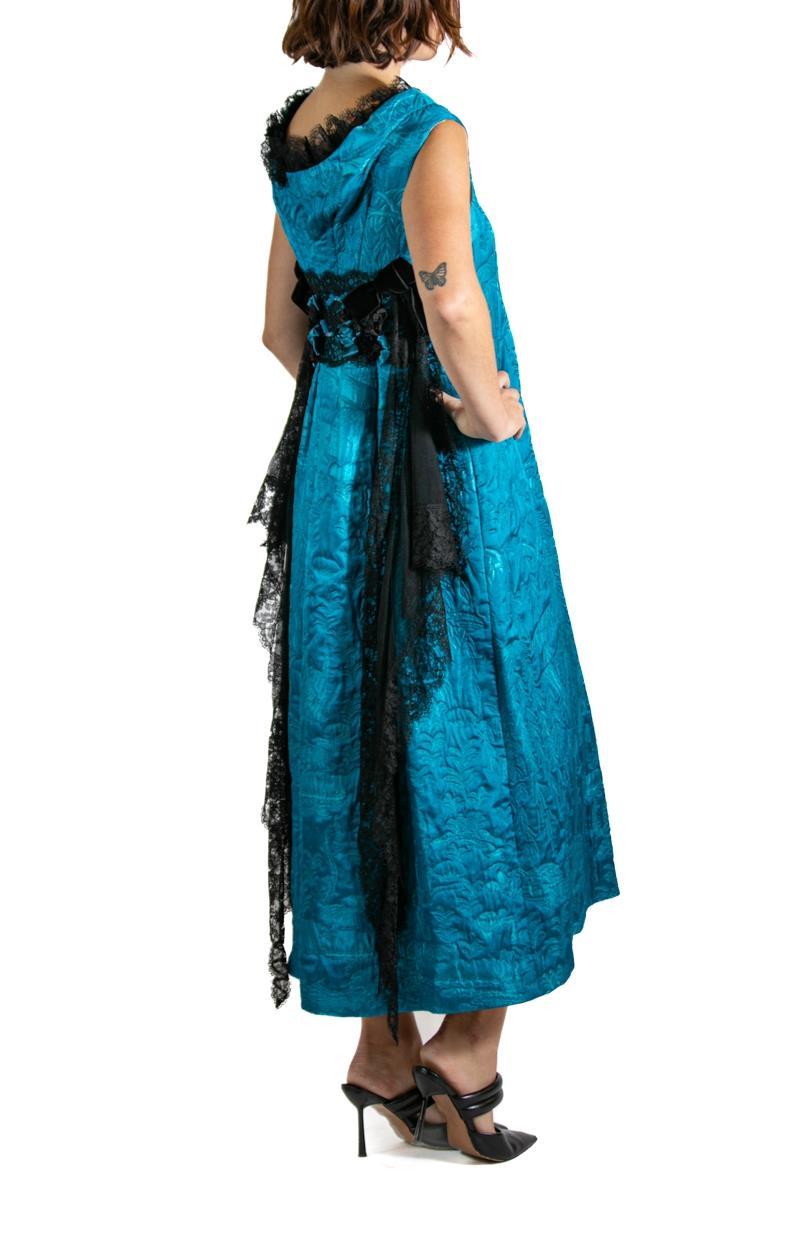 2000S SHIATZY CHEN Teal & Black Silk Lace Cocktail Dress For Sale 2