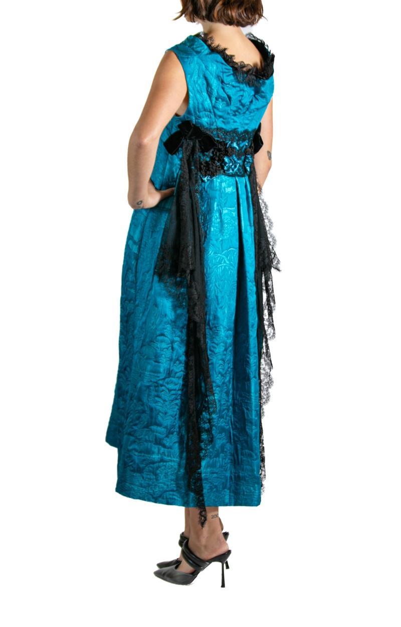 2000S SHIATZY CHEN Teal & Black Silk Lace Cocktail Dress For Sale 3