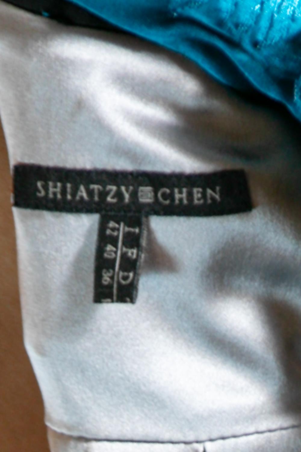 2000S SHIATZY CHEN Teal & Black Silk Lace Cocktail Dress For Sale 5