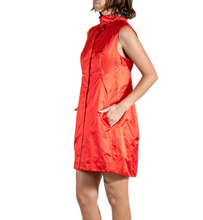 2000S SHIATZY CHEN Tomato Red Beaded Silk Dress In Excellent Condition For Sale In New York, NY