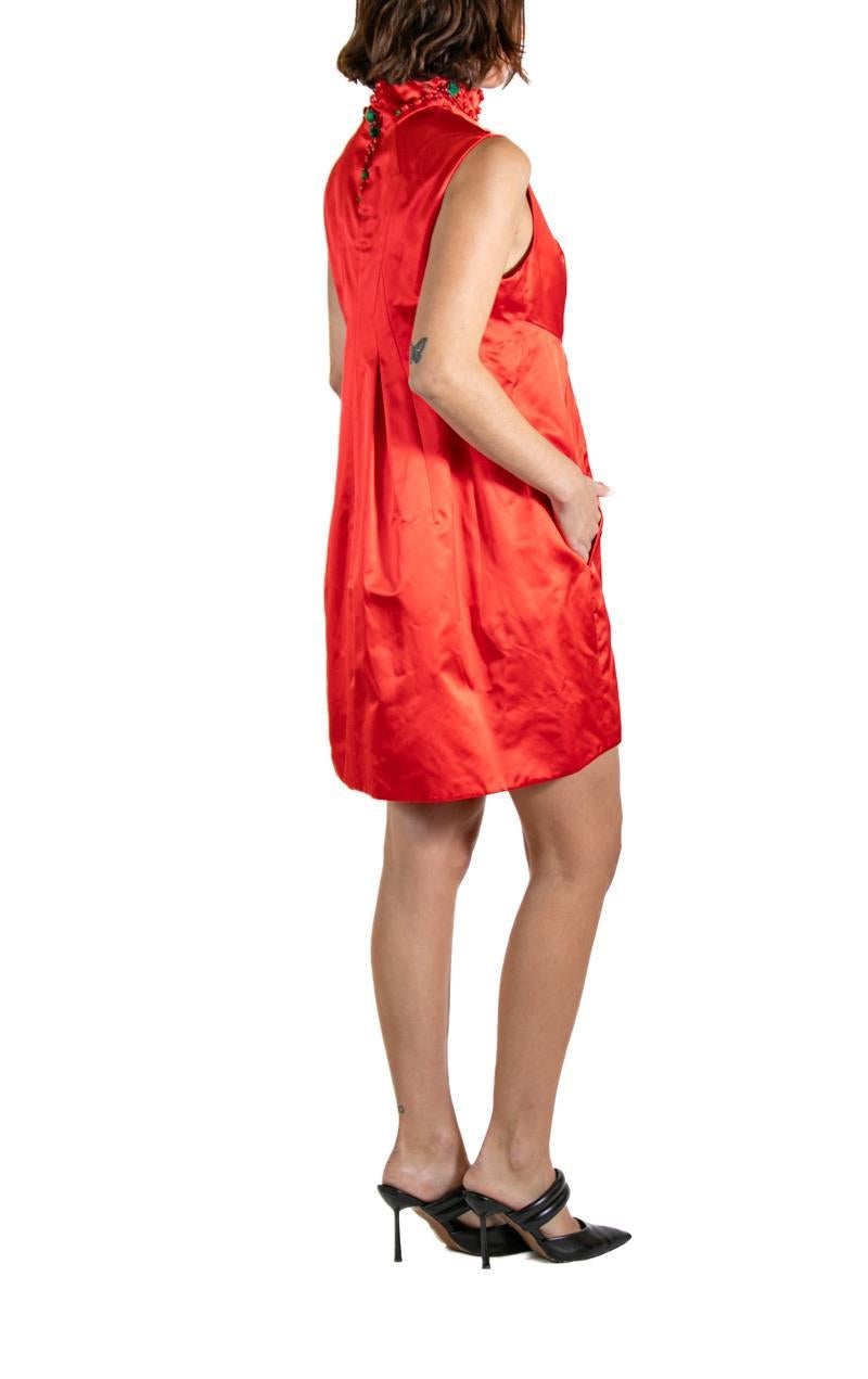 Women's 2000S SHIATZY CHEN Tomato Red Beaded Silk Dress For Sale