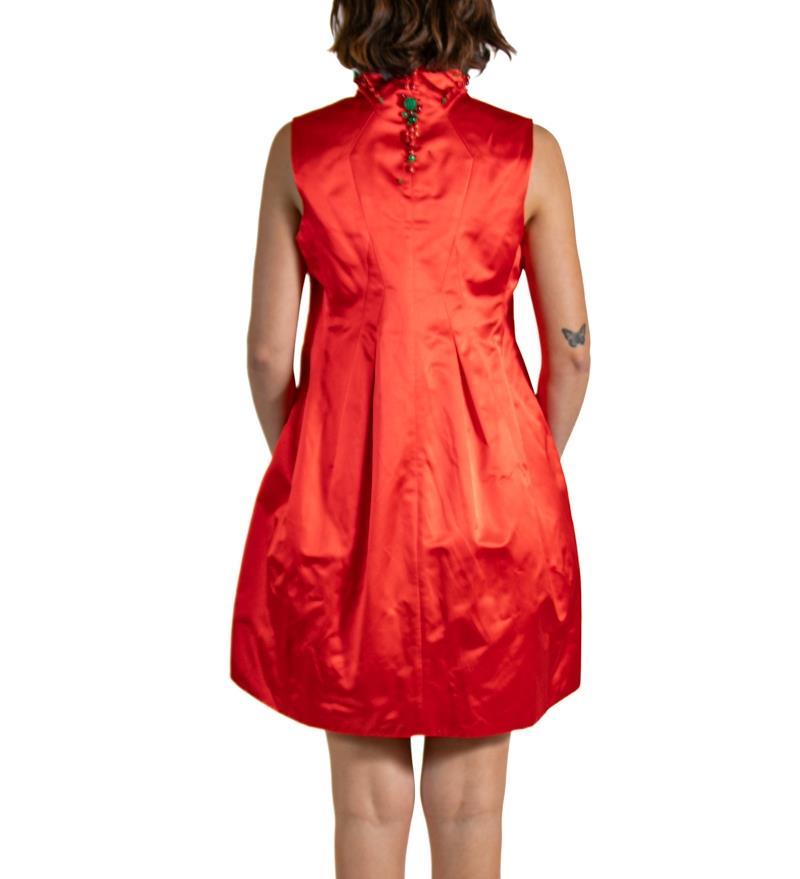 2000S SHIATZY CHEN Tomato Red Beaded Silk Dress For Sale 1